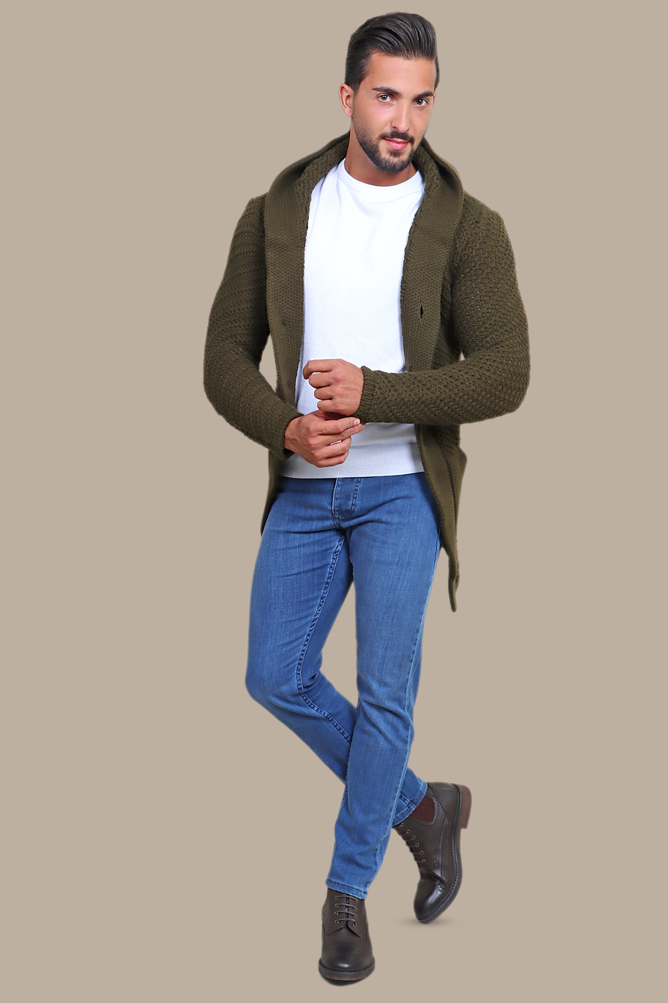 Khaki Braided Cardigan for Effortless Elegance