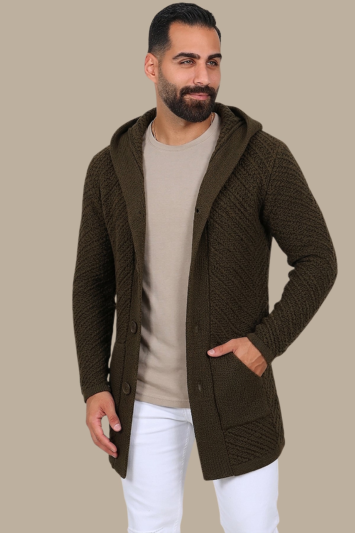 Khaki Braided Cardigan for Effortless Elegance