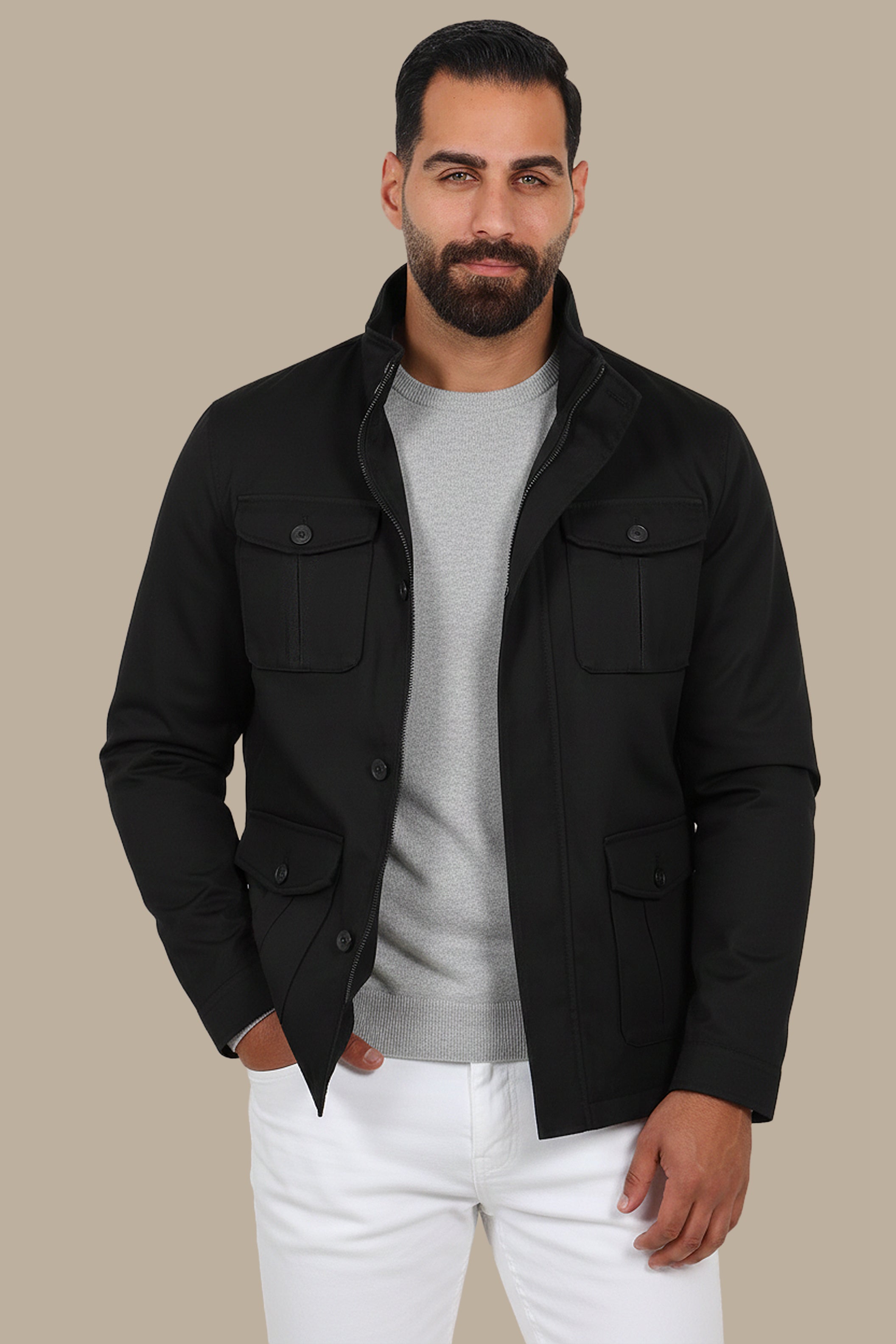 Urban Safari Classic: Black Safari-Inspired Jacket