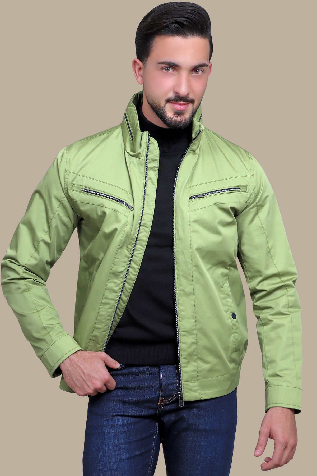 Olive Comfort Dual-Zipper Jacket: Versatile Style and Unmatched Comfort