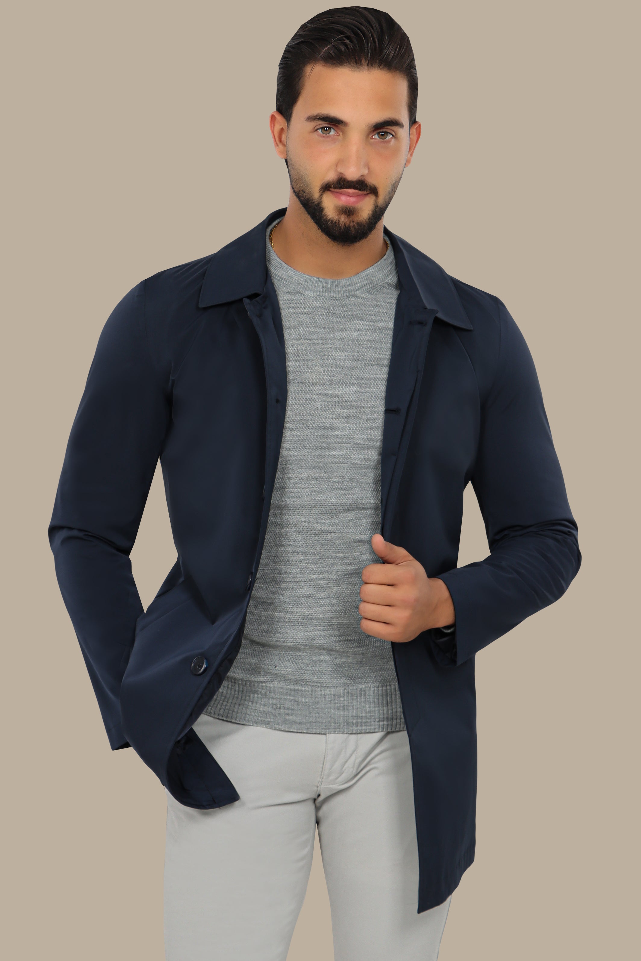 Navy Horizon: Long Parka Jacket