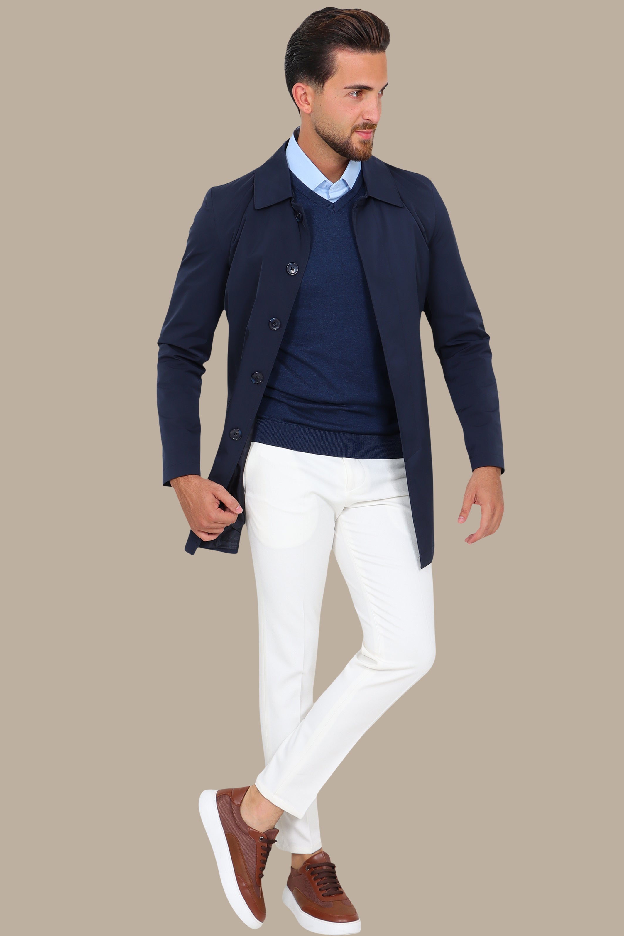 Navy Horizon: Long Parka Jacket