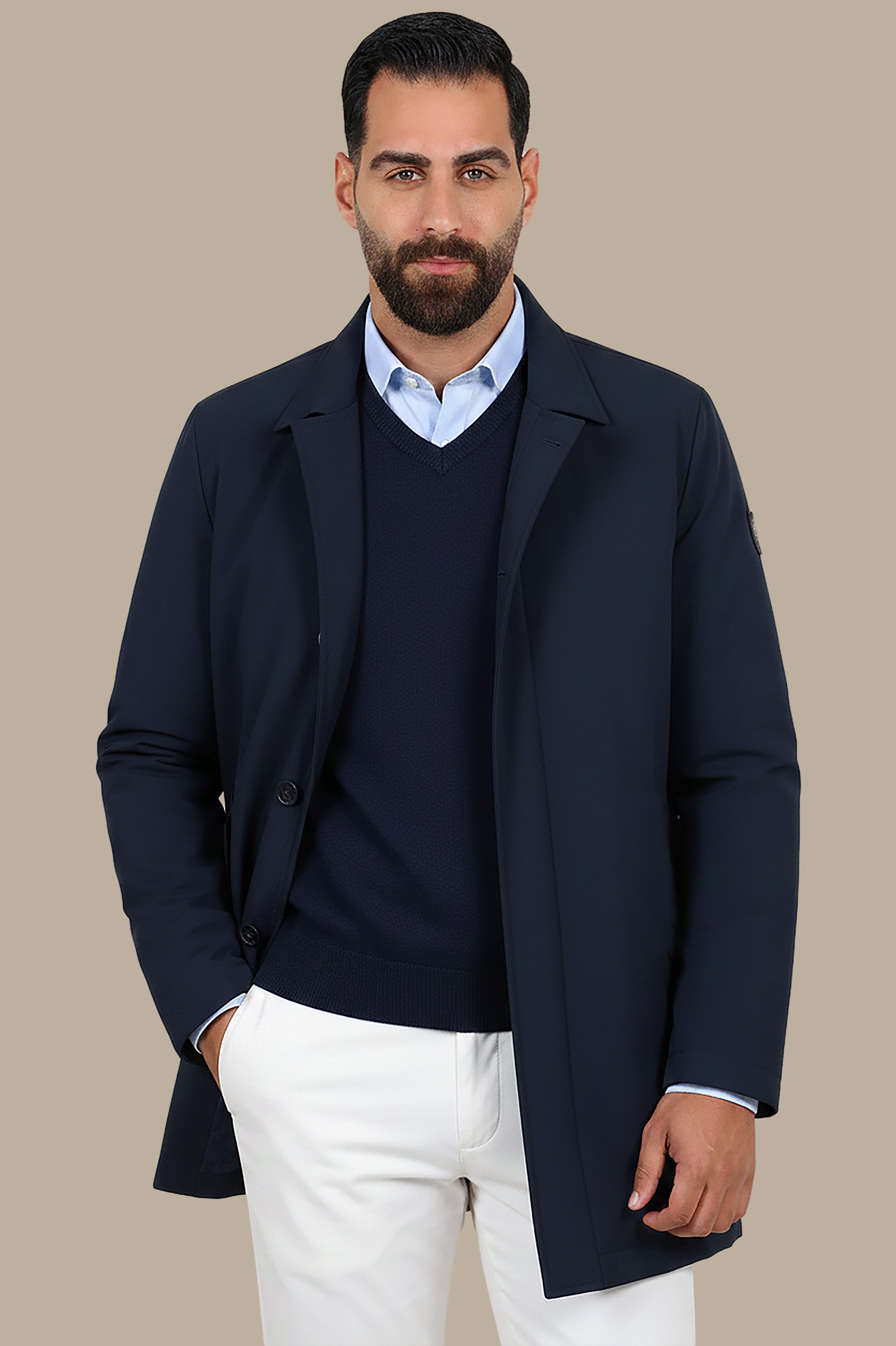 Navy Horizon: Long Parka Jacket