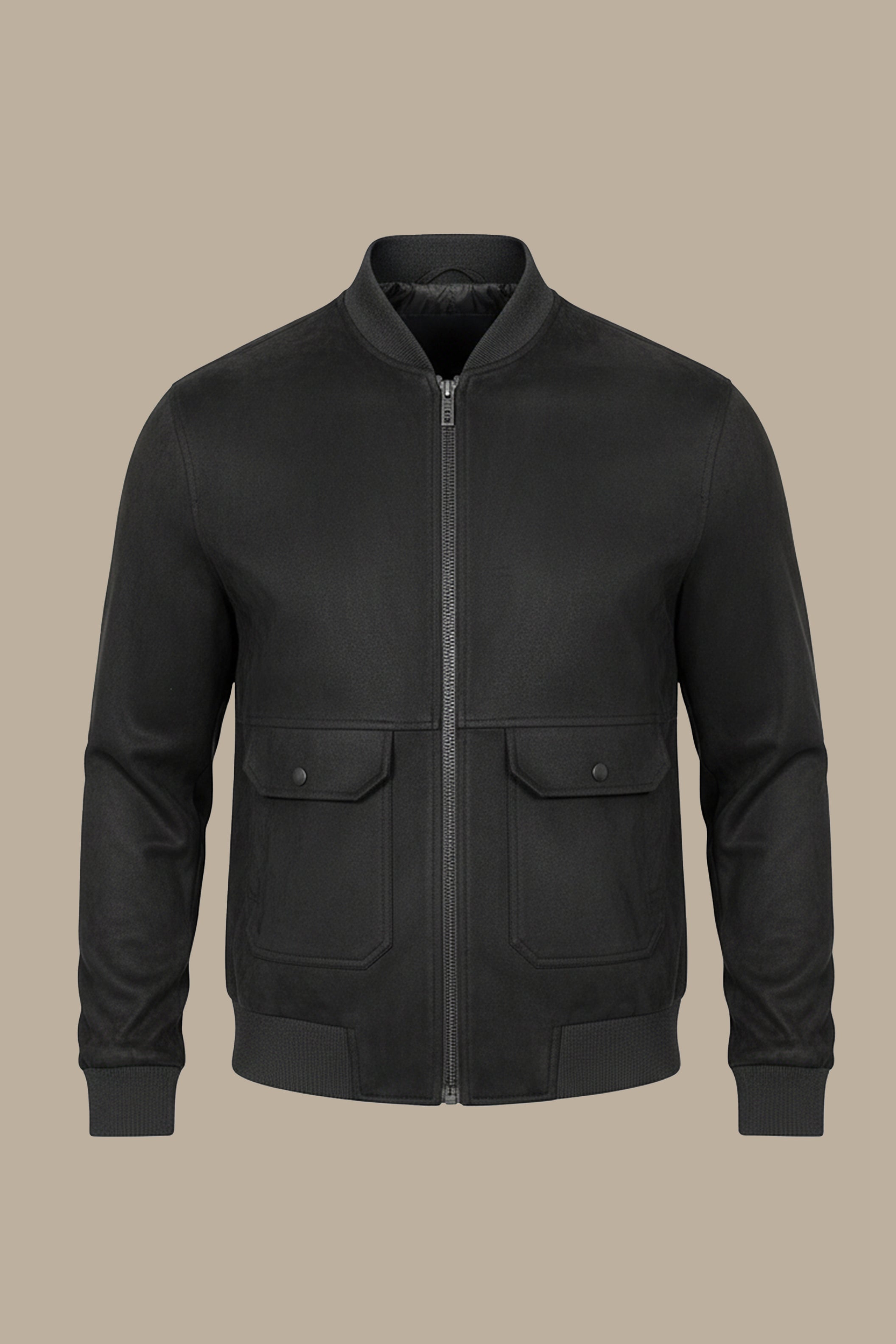 Faux Suede Blouson Jacket with Mao Collar