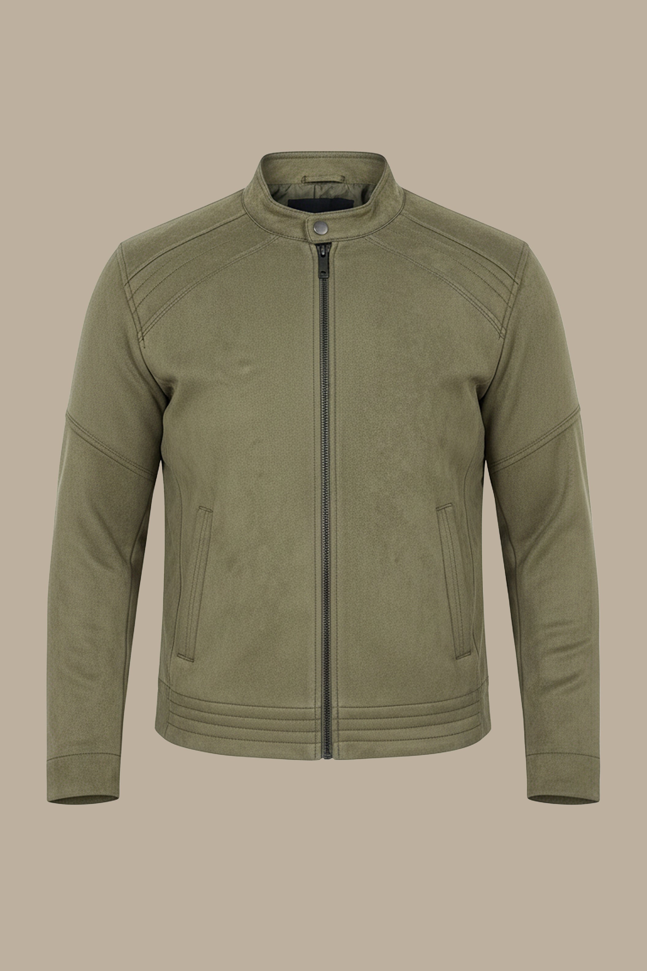 Khaki Comfort: Col Mao Faux Dan Jacket