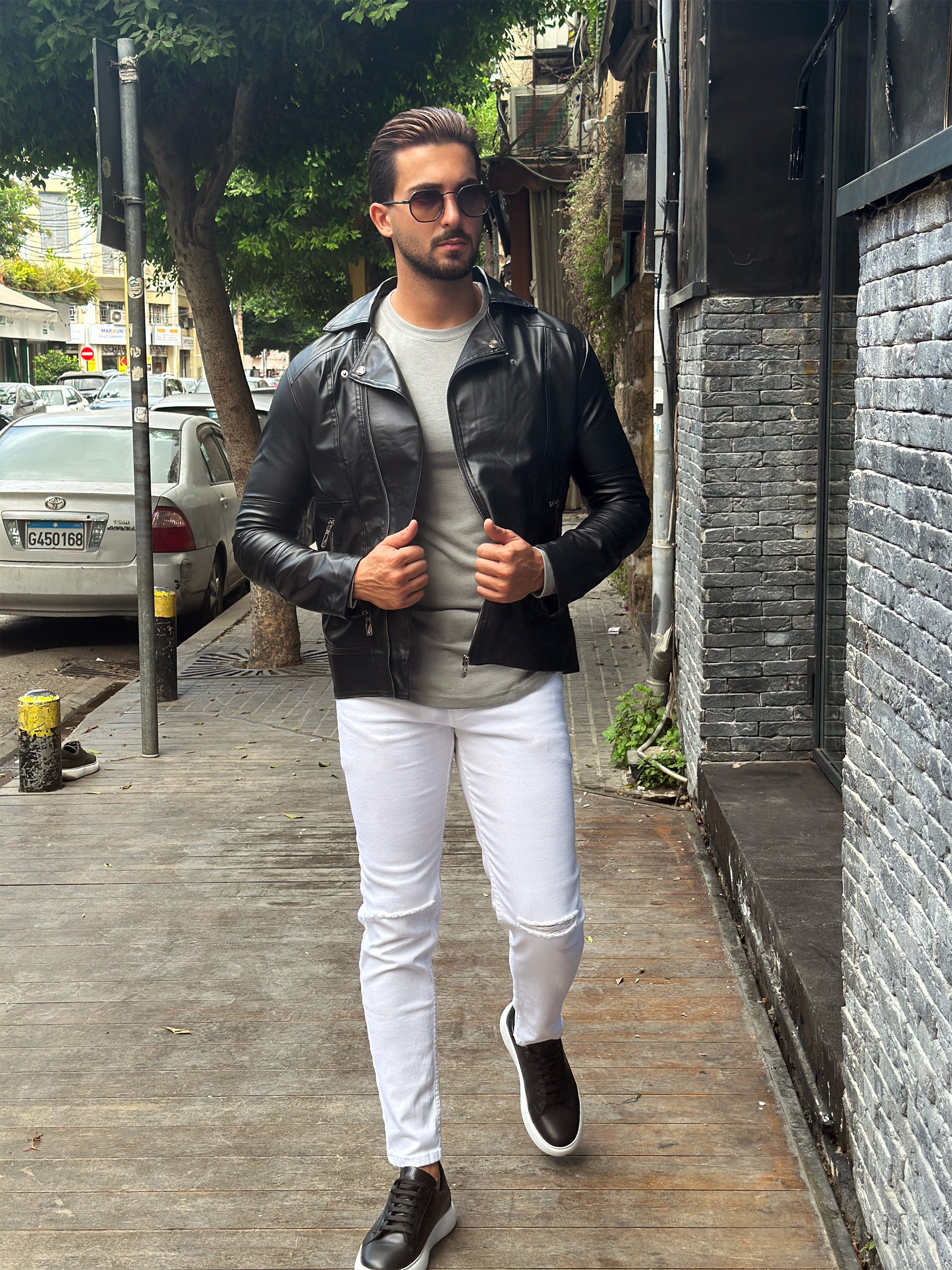 Black Rebel: Faux Leather Biker Jacket with Wide Collar