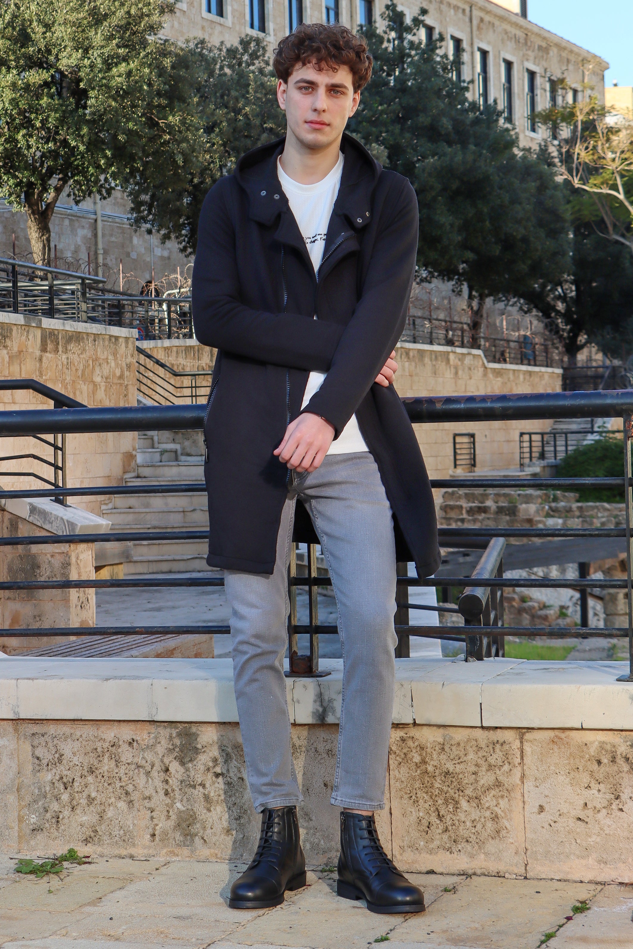 Black Oversized Long Cardigan with Zipper