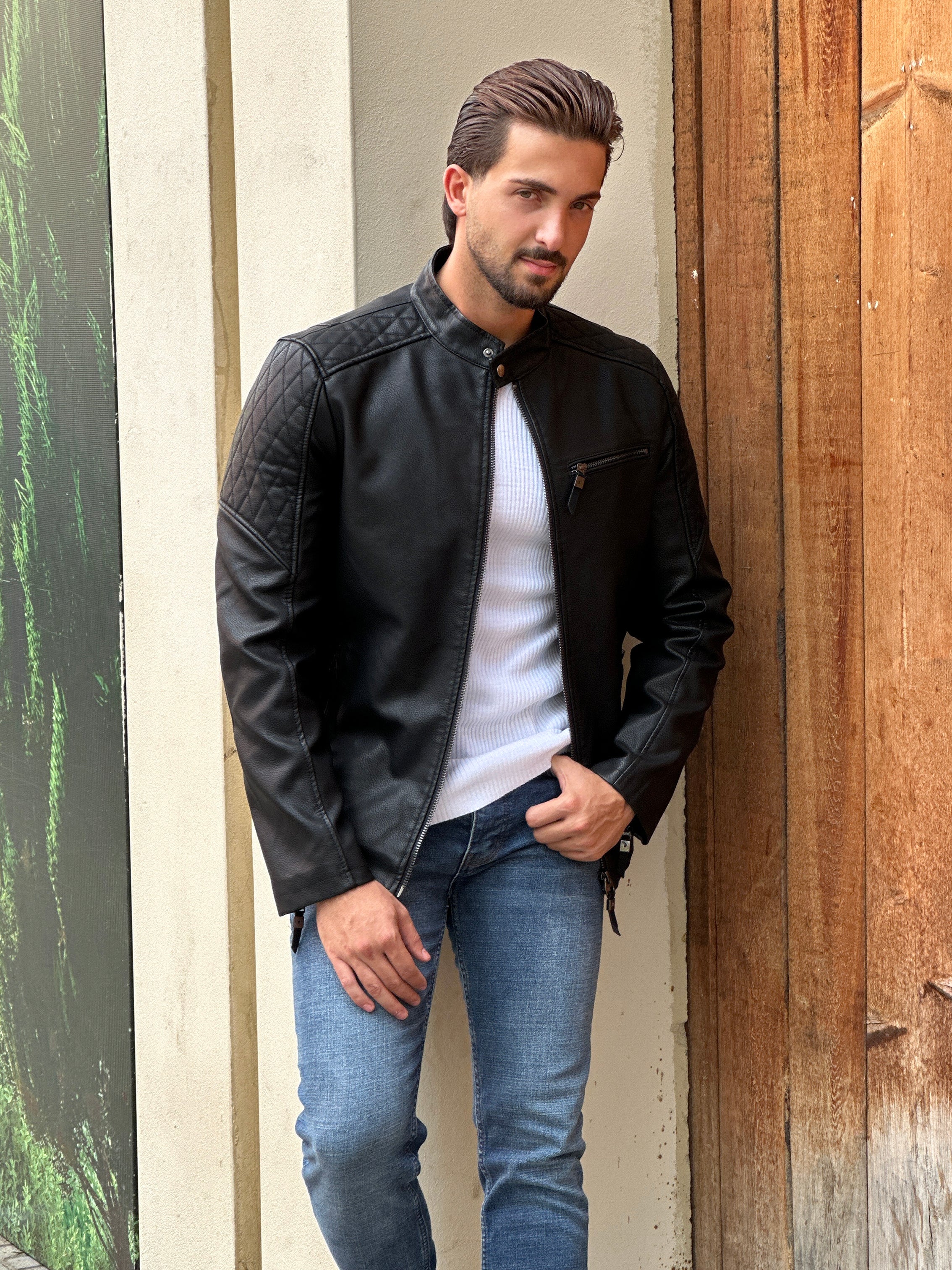 Black Jacket with X Shoulder Print