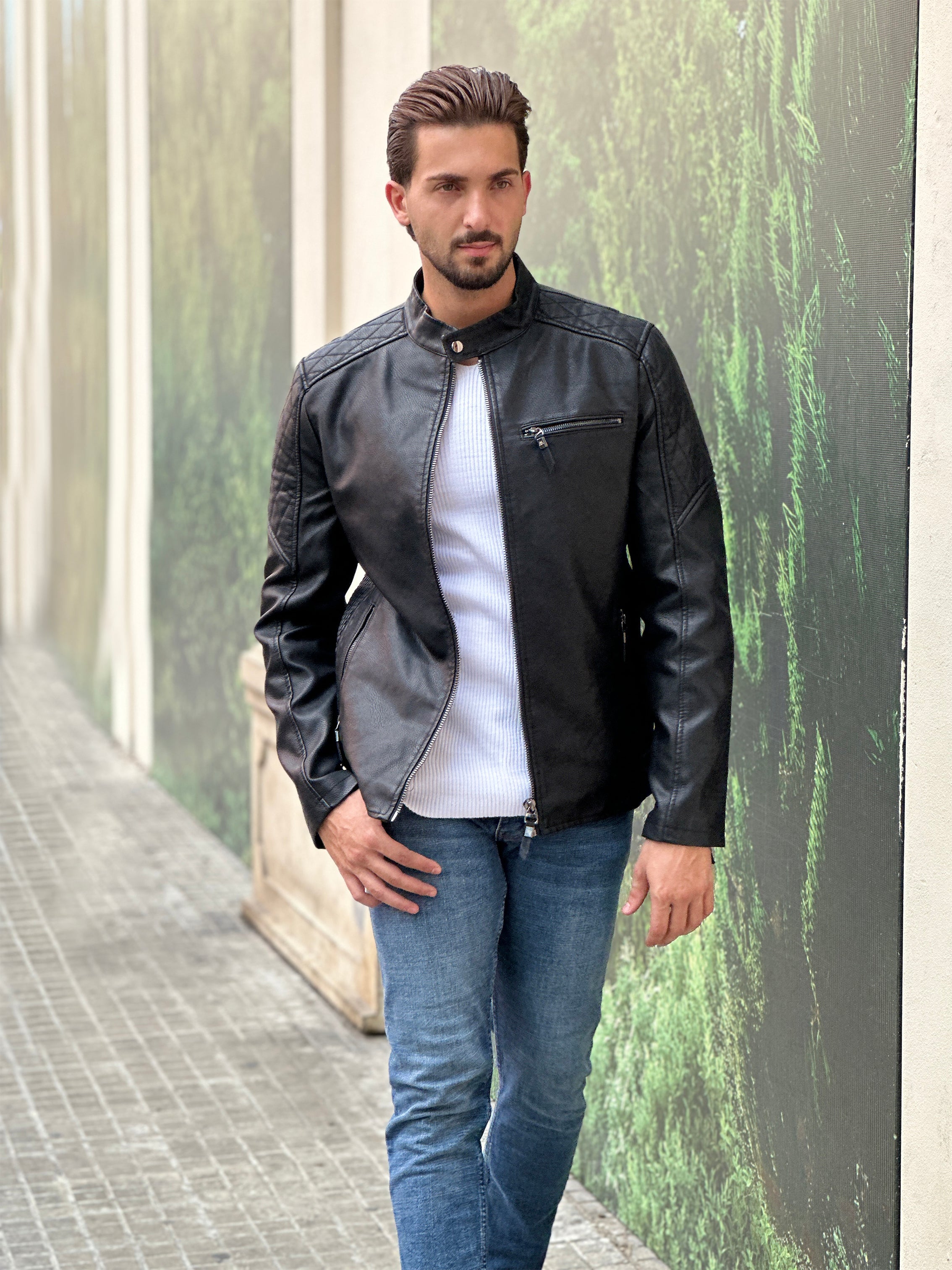 Black Jacket with X Shoulder Print