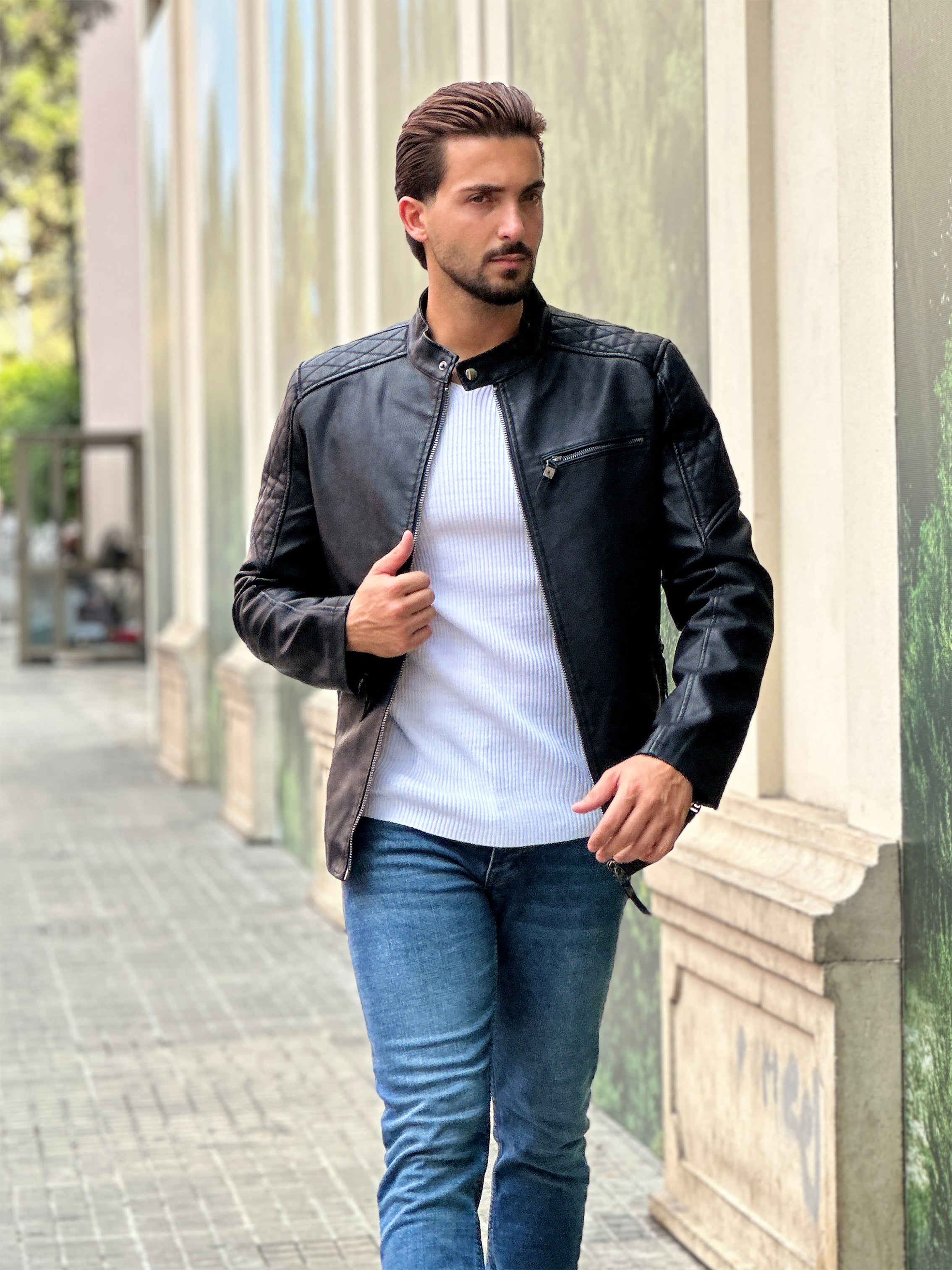 Black Jacket with X Shoulder Print