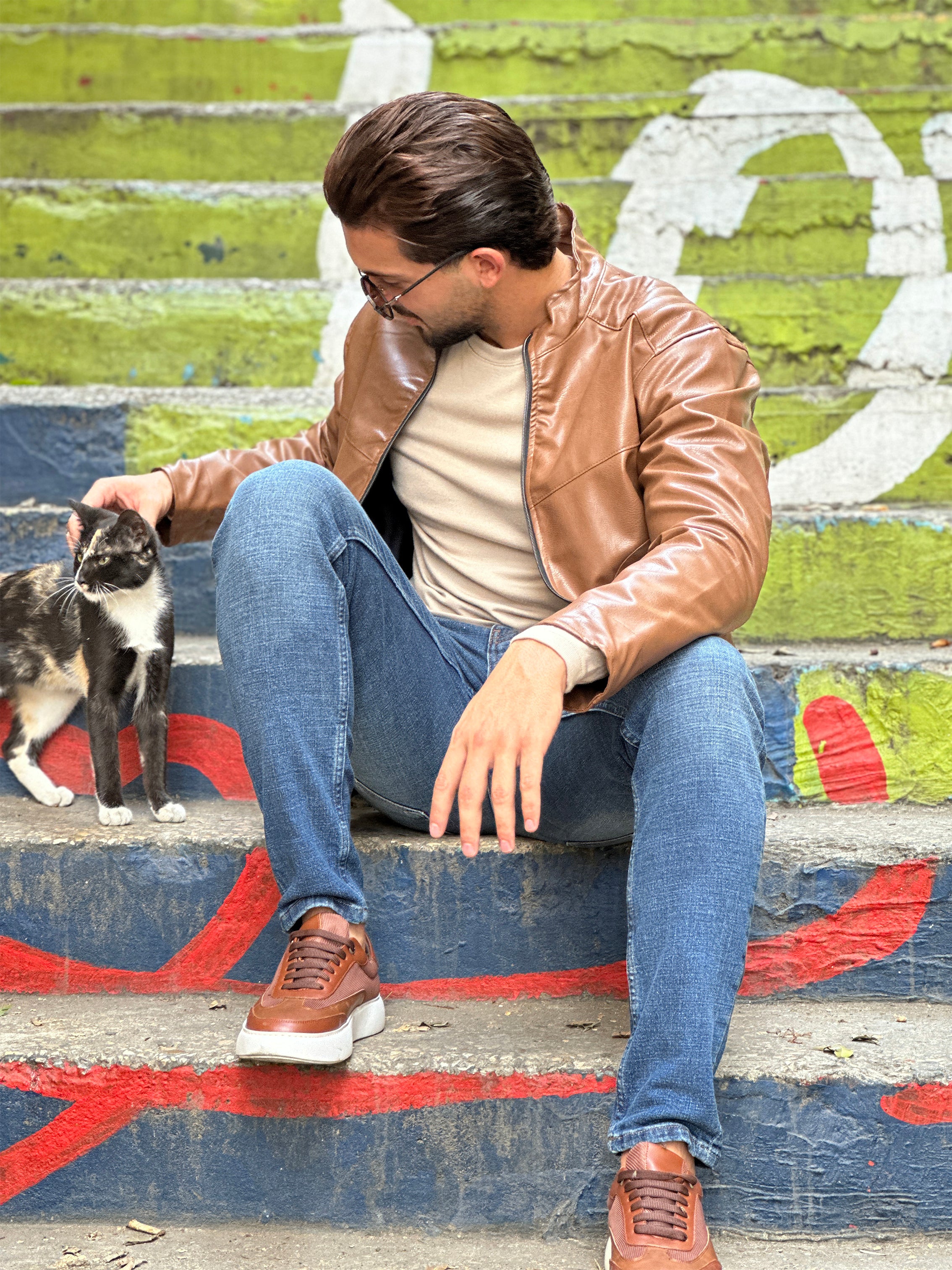 Havane High Neck Faux Leather Jacket