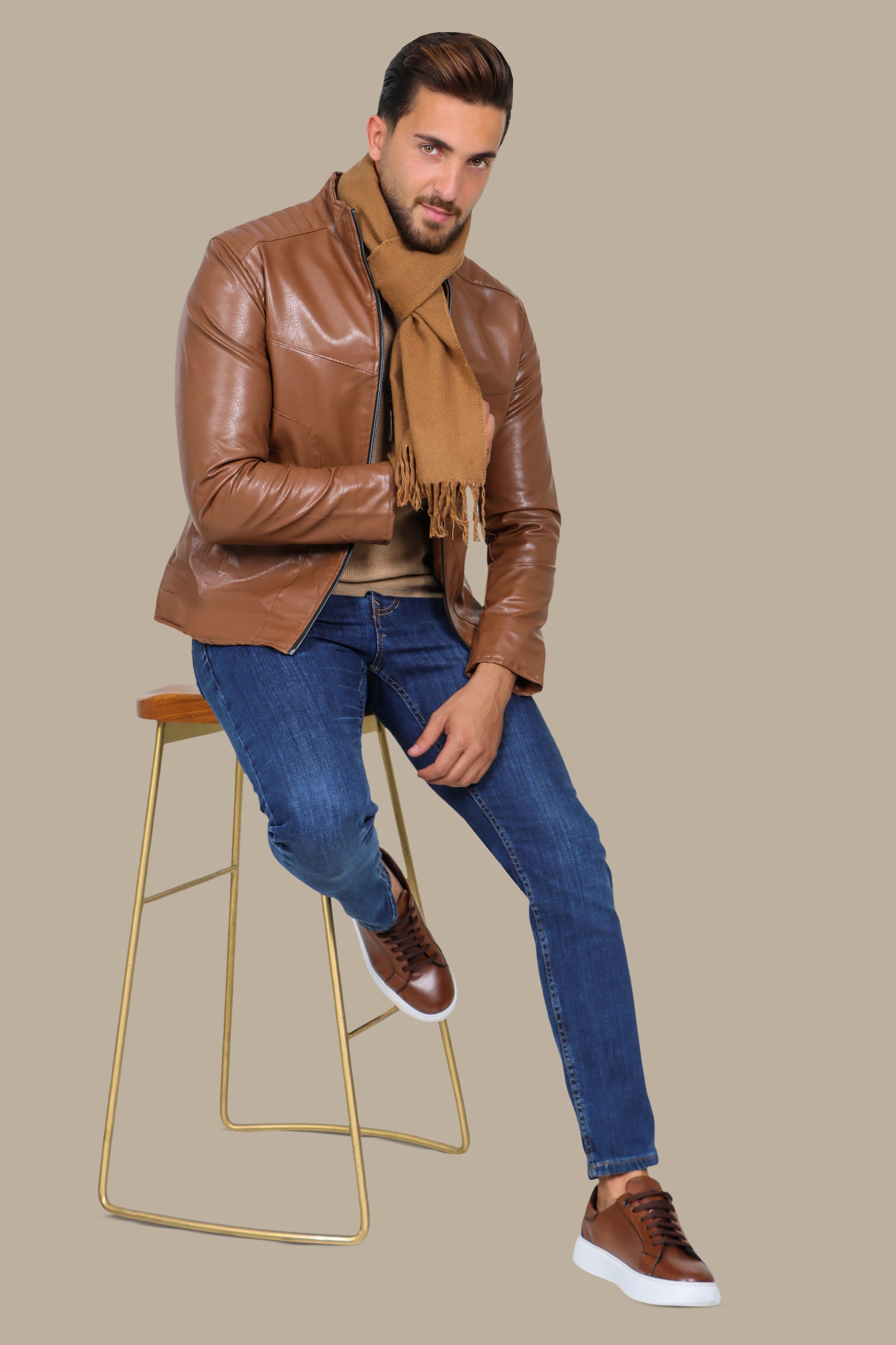 Havane High Neck Faux Leather Jacket