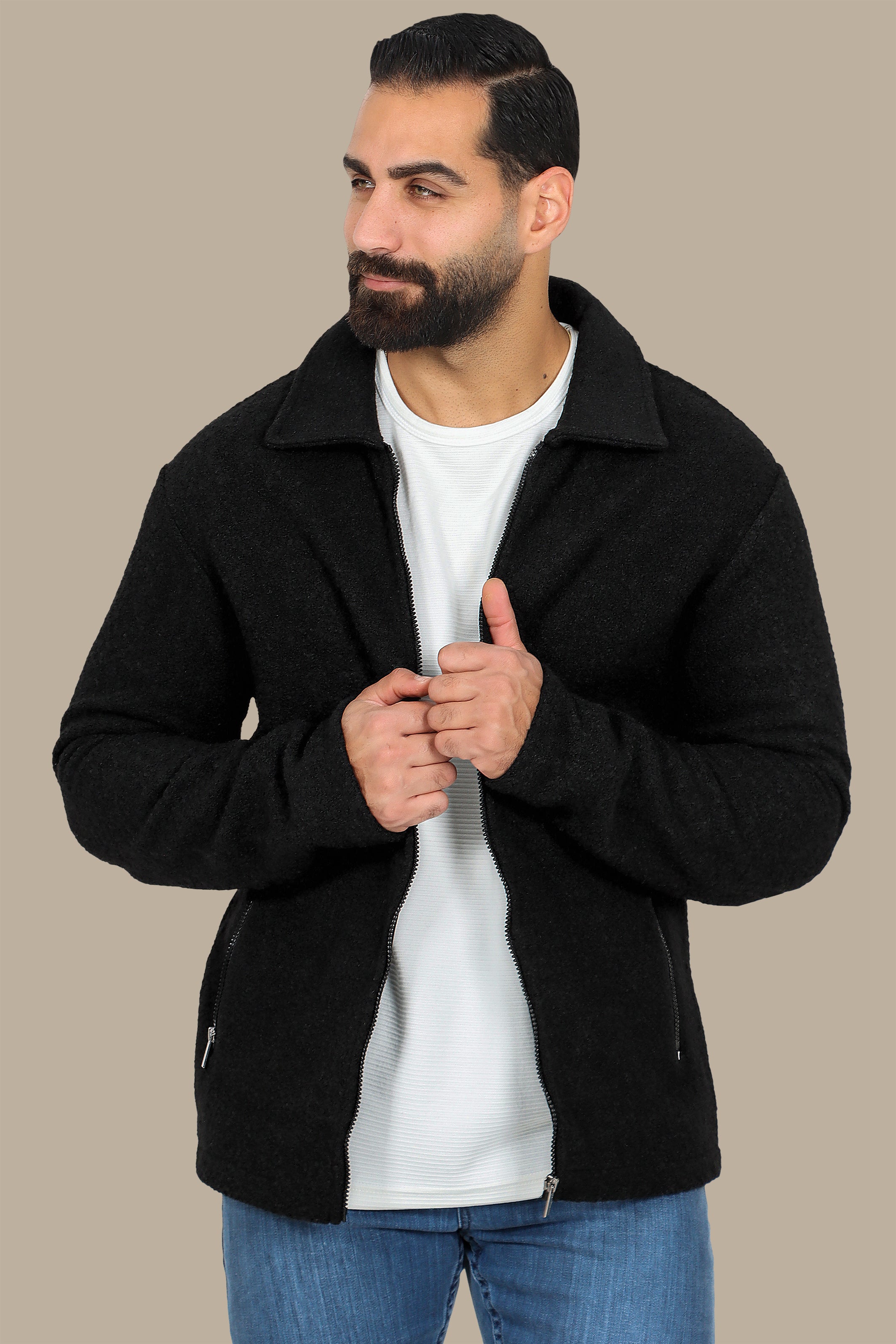 Black Wool Jacket with Zipper – Timeless & Refined