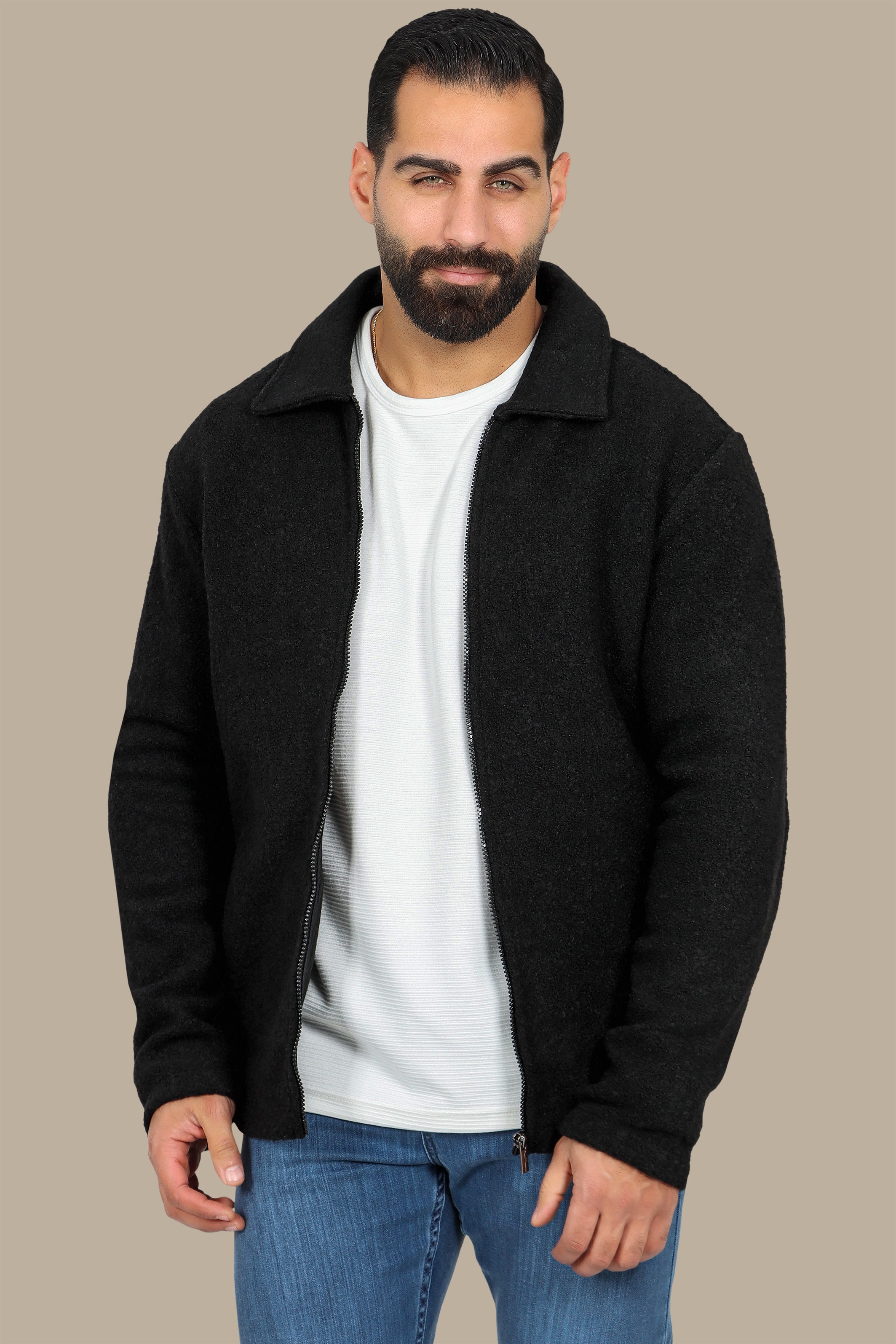 Black Wool Jacket with Zipper – Timeless & Refined