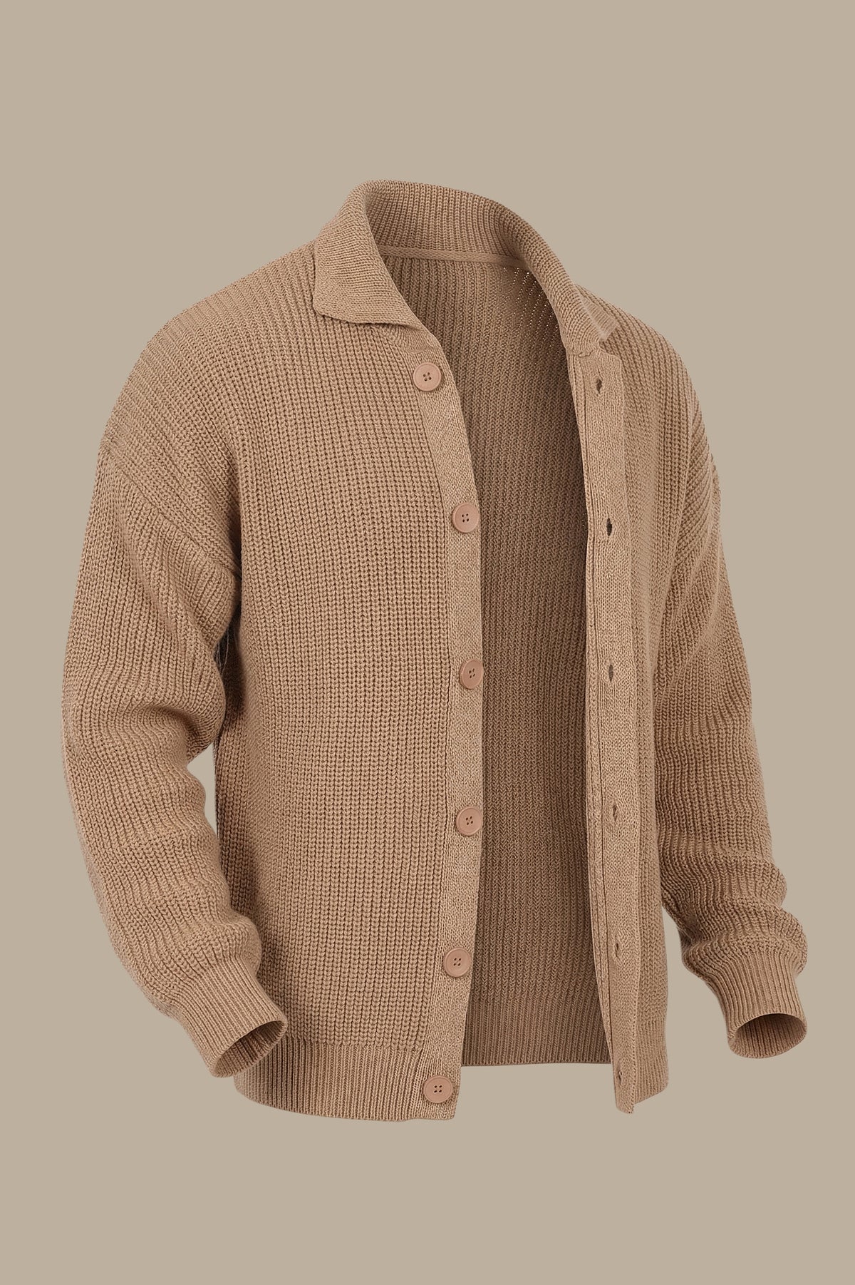 Beige Mercerized Full-Button Cardigan