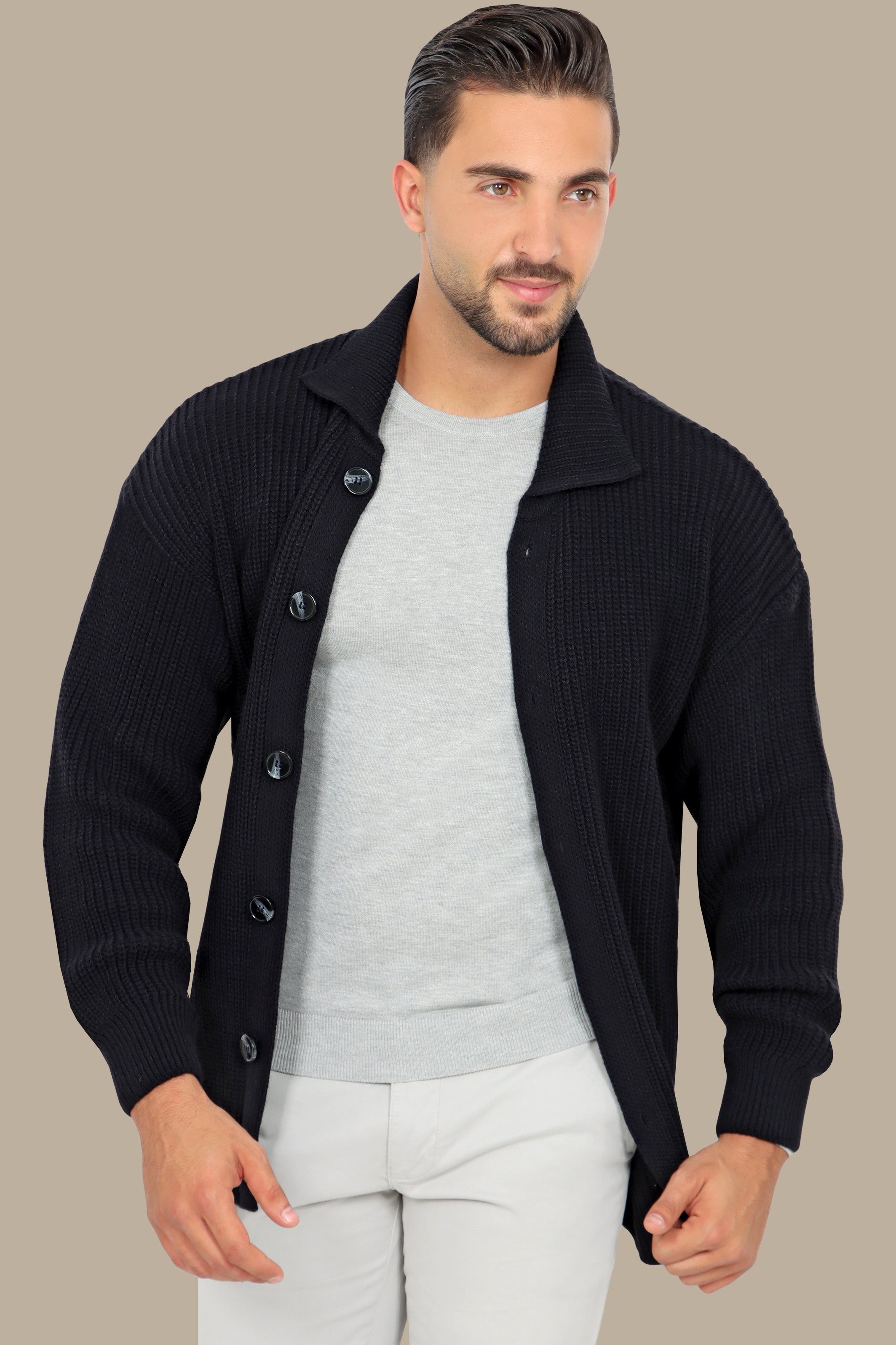 Navy Mercerized Cardigan with Full Buttons