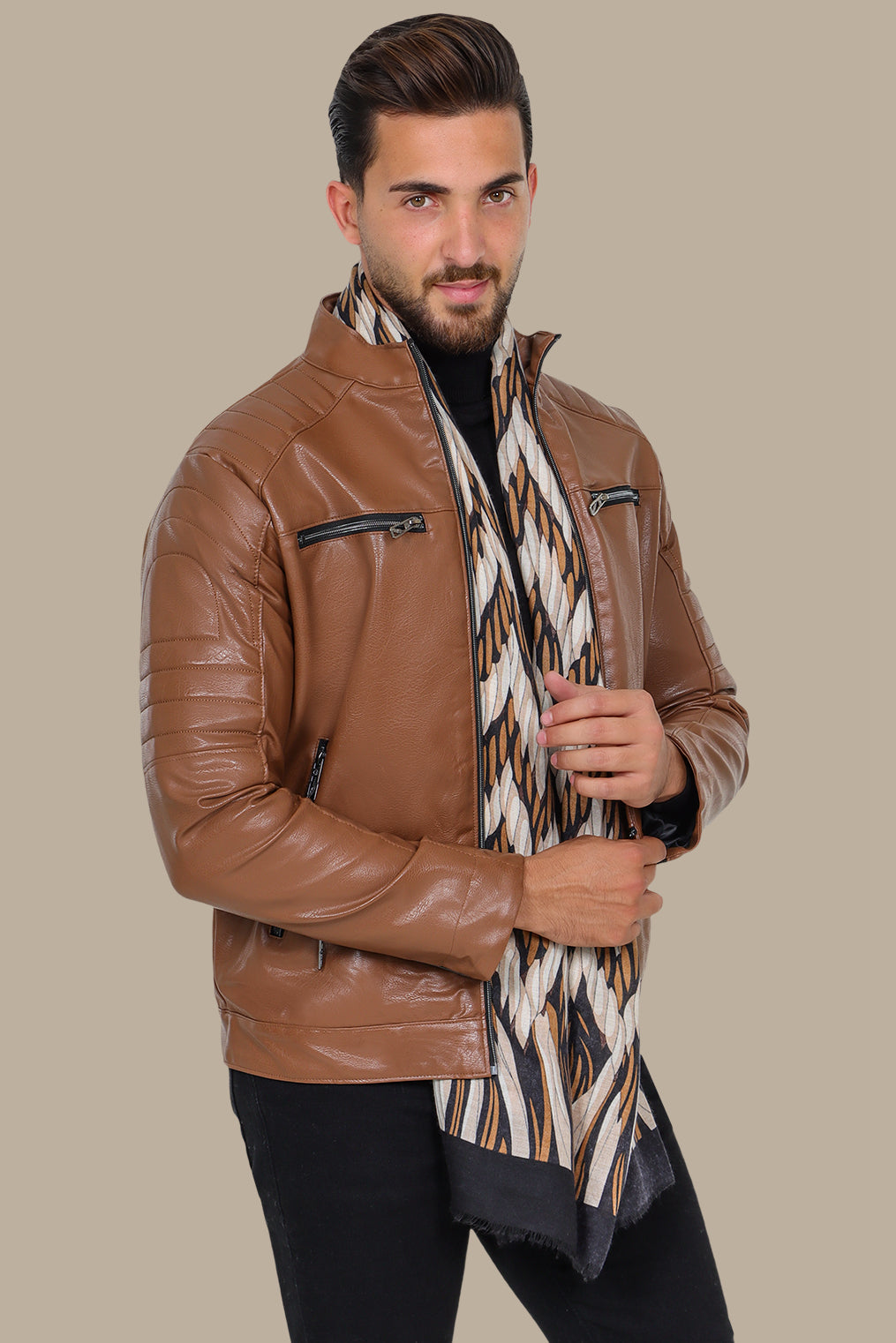 Havane Faux Biker Jacket with 4 Zippers