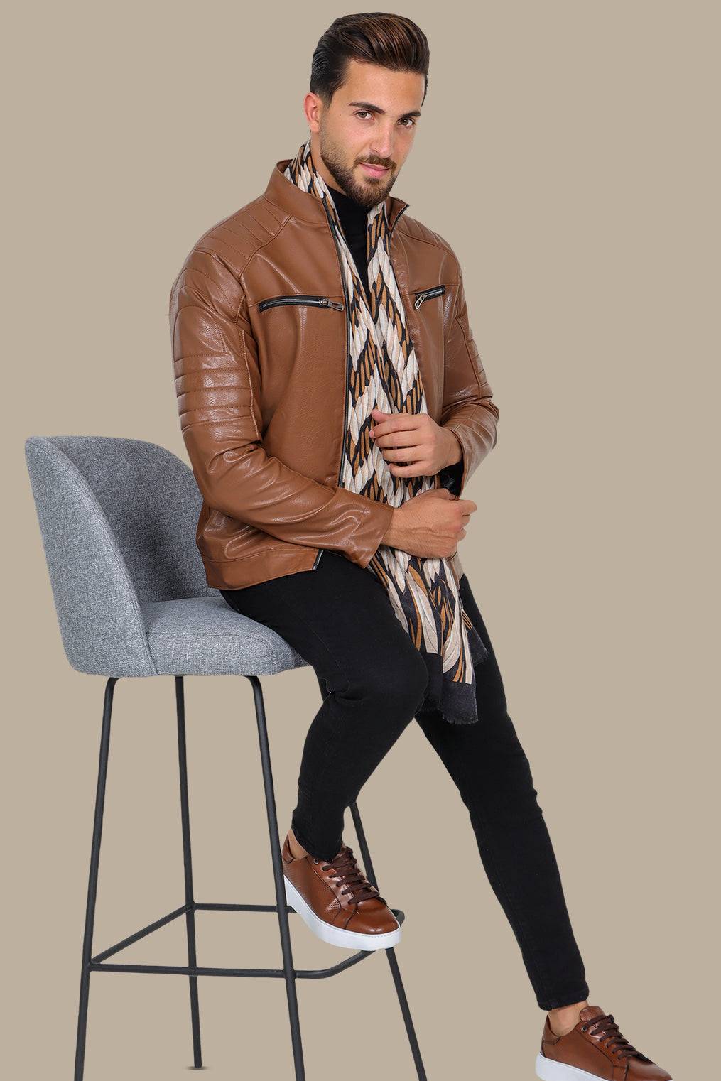 Havane Faux Biker Jacket with 4 Zippers