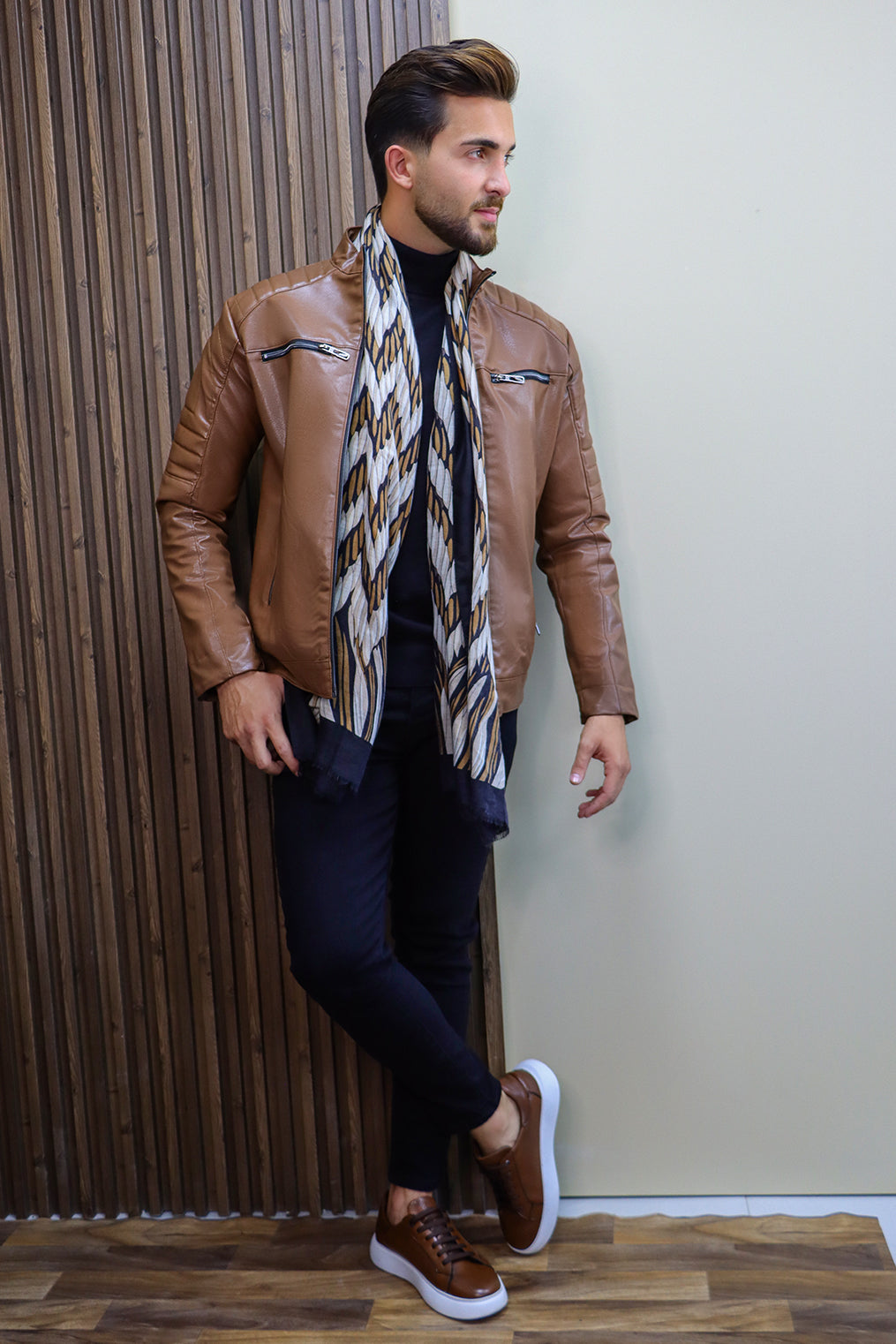 Havane Faux Biker Jacket with 4 Zippers