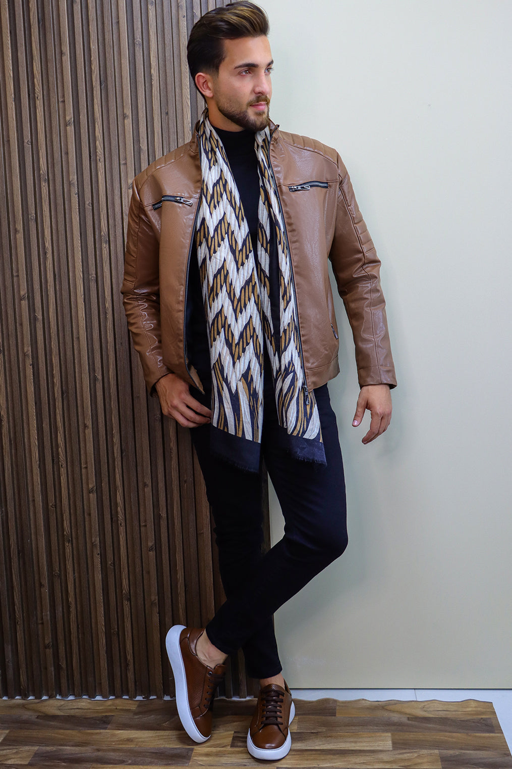 Havane Faux Biker Jacket with 4 Zippers