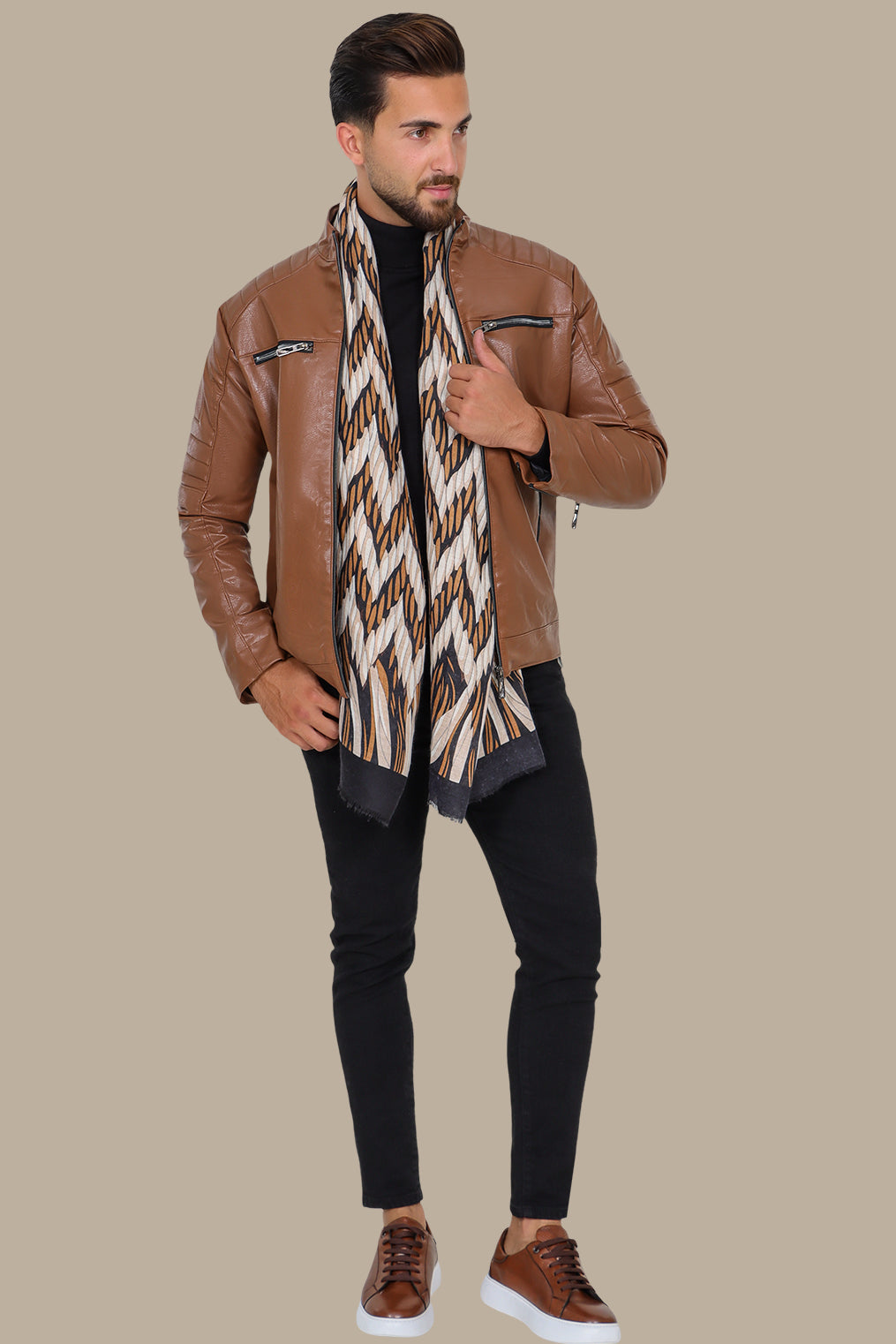 Havane Faux Biker Jacket with 4 Zippers