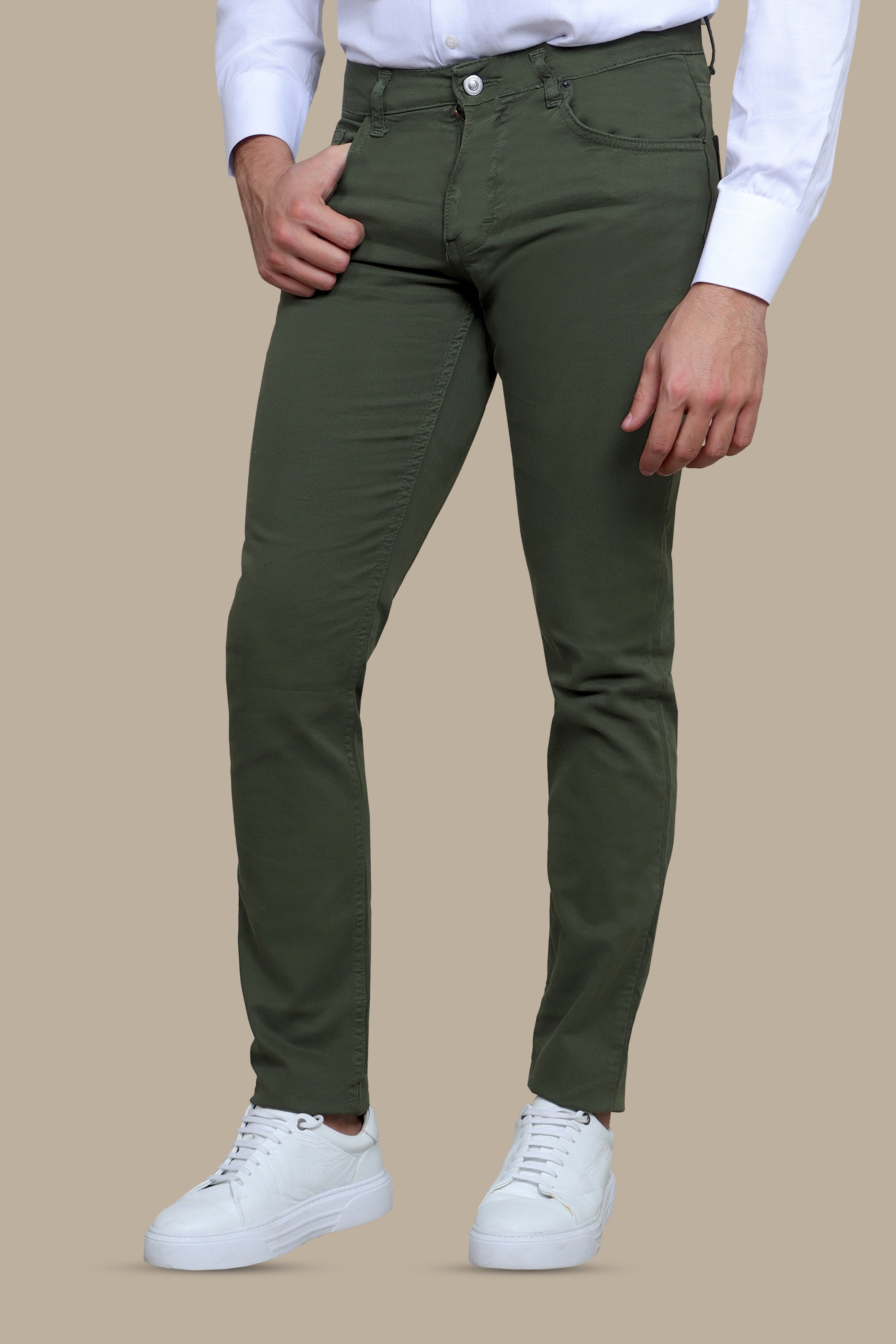 Emerald Elegance: 5-Pocket Oxford Pants in Rich Green Hues