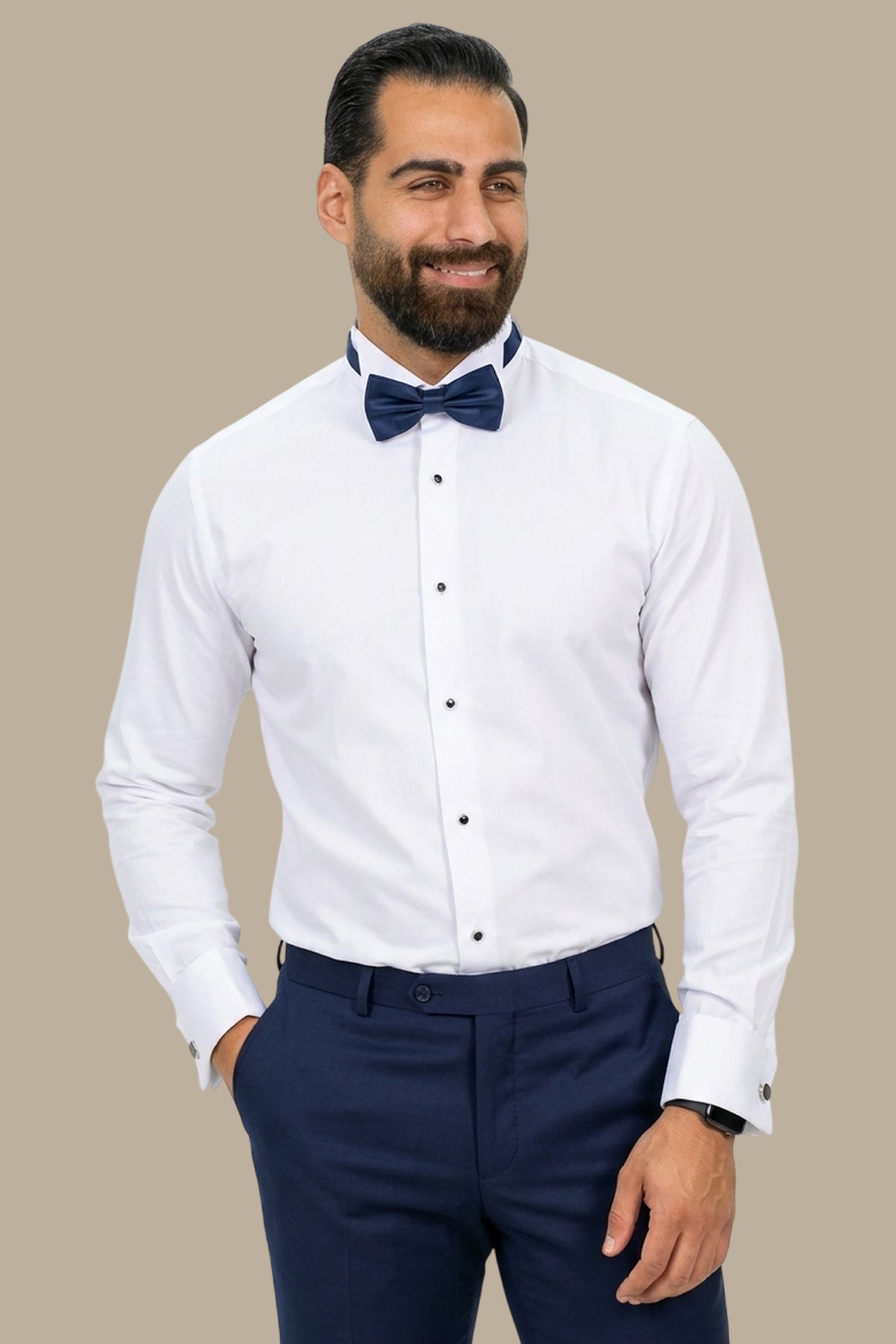 Shirt Tuxedo Black Button Long | White