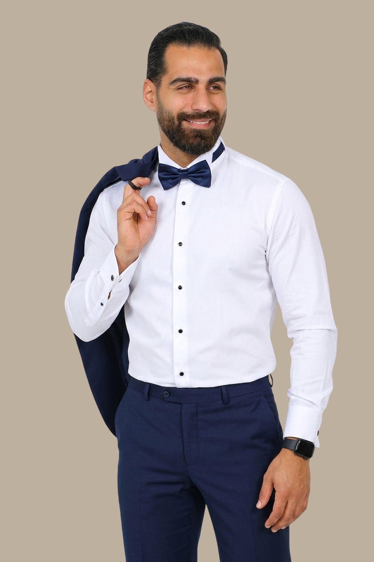 Shirt Tuxedo Black Button Long | White