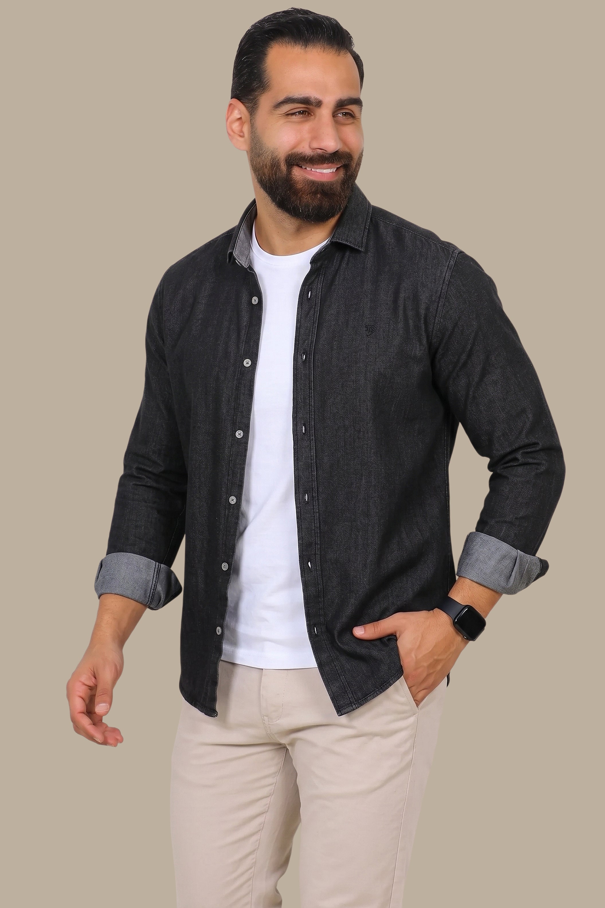 Blue Denim Shirt with Inner Print Detail