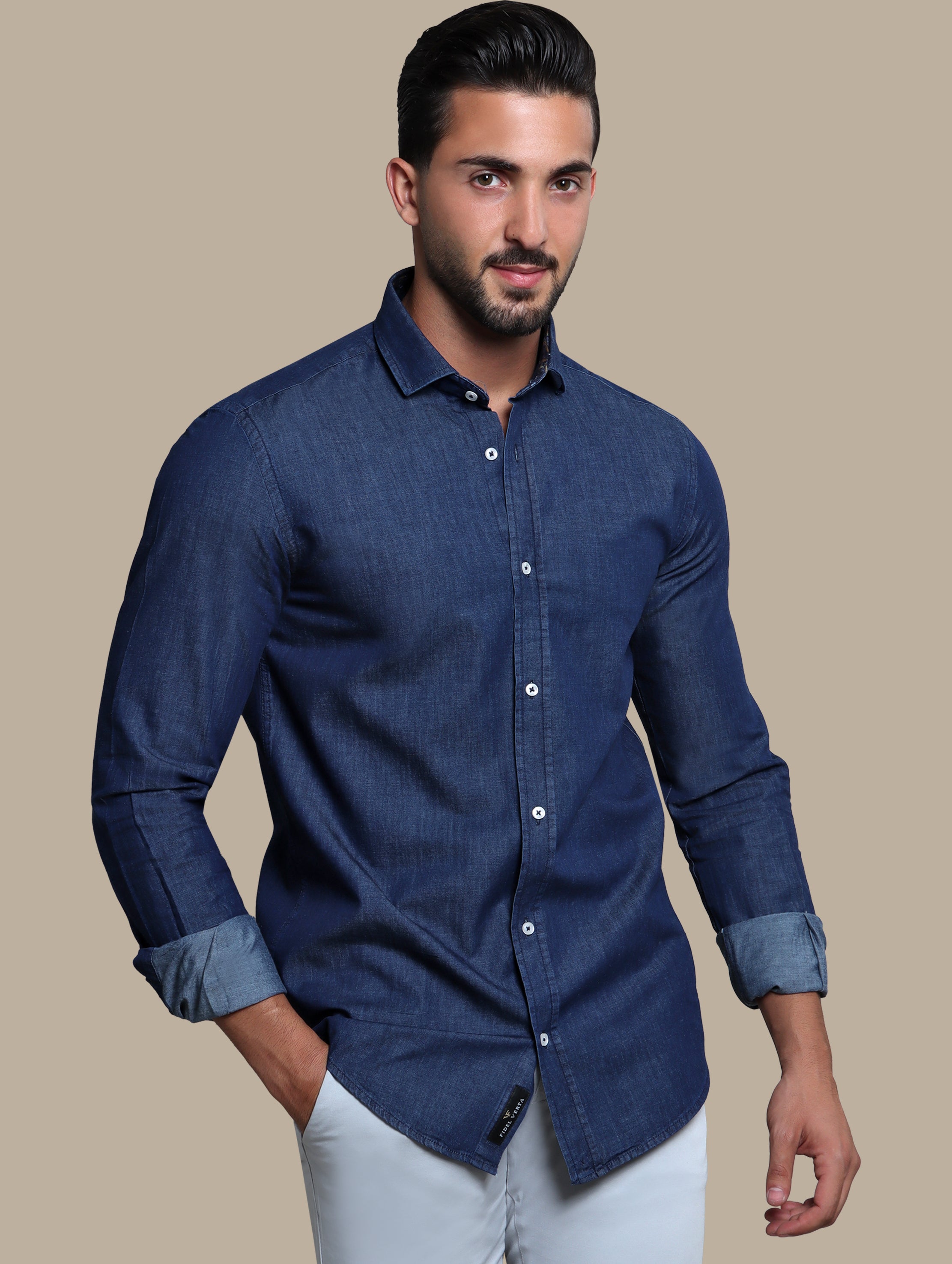Blue Denim Shirt with Inner Print Detail
