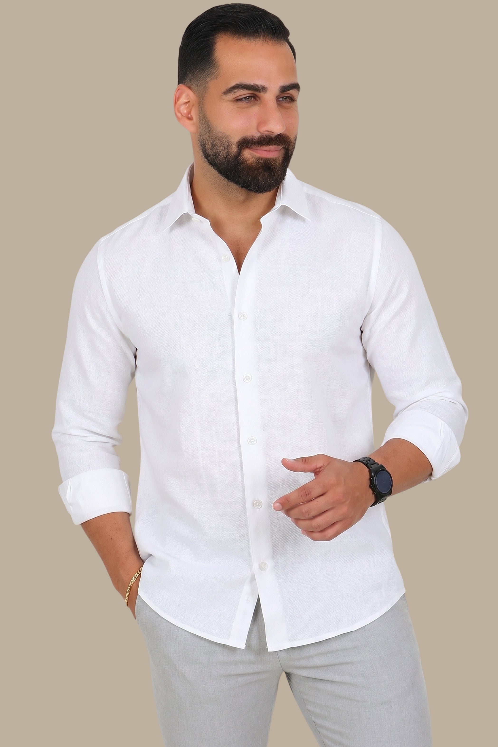 Light Blue Button-Down Shirt with Leaf Print