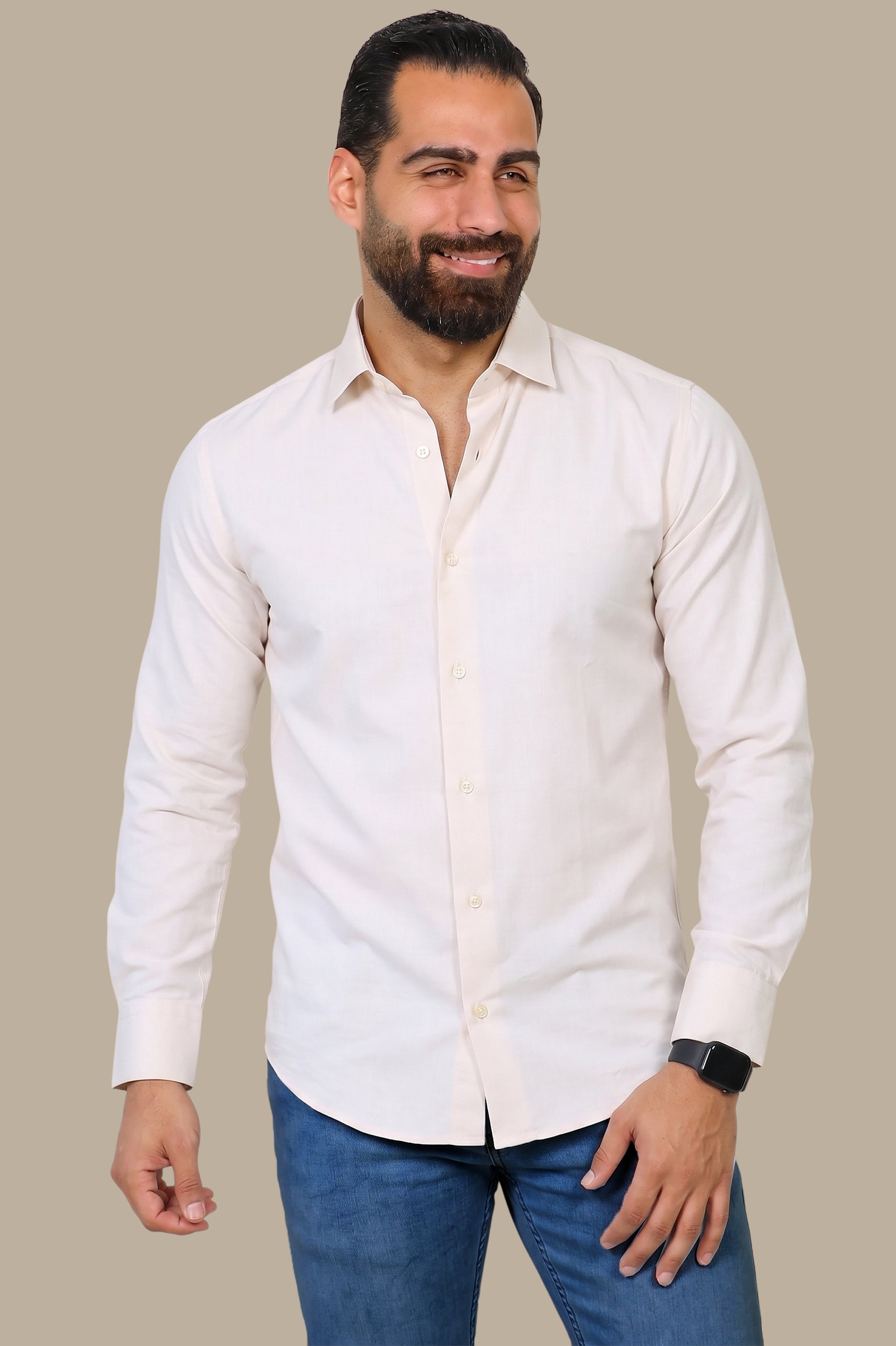 Beige Oxford Slim Shirt