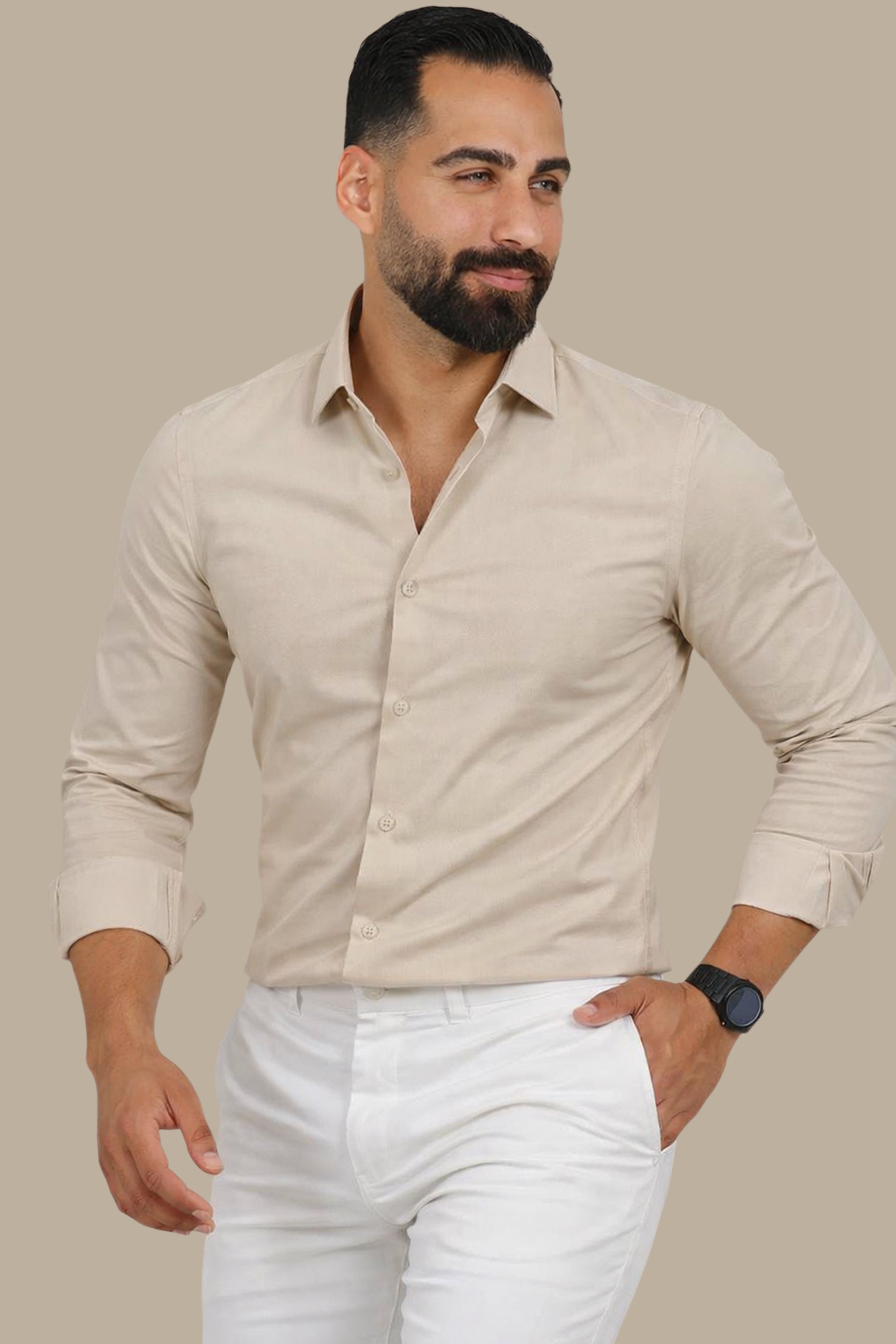 Dark Beige Slim Fit Oxford Shirt