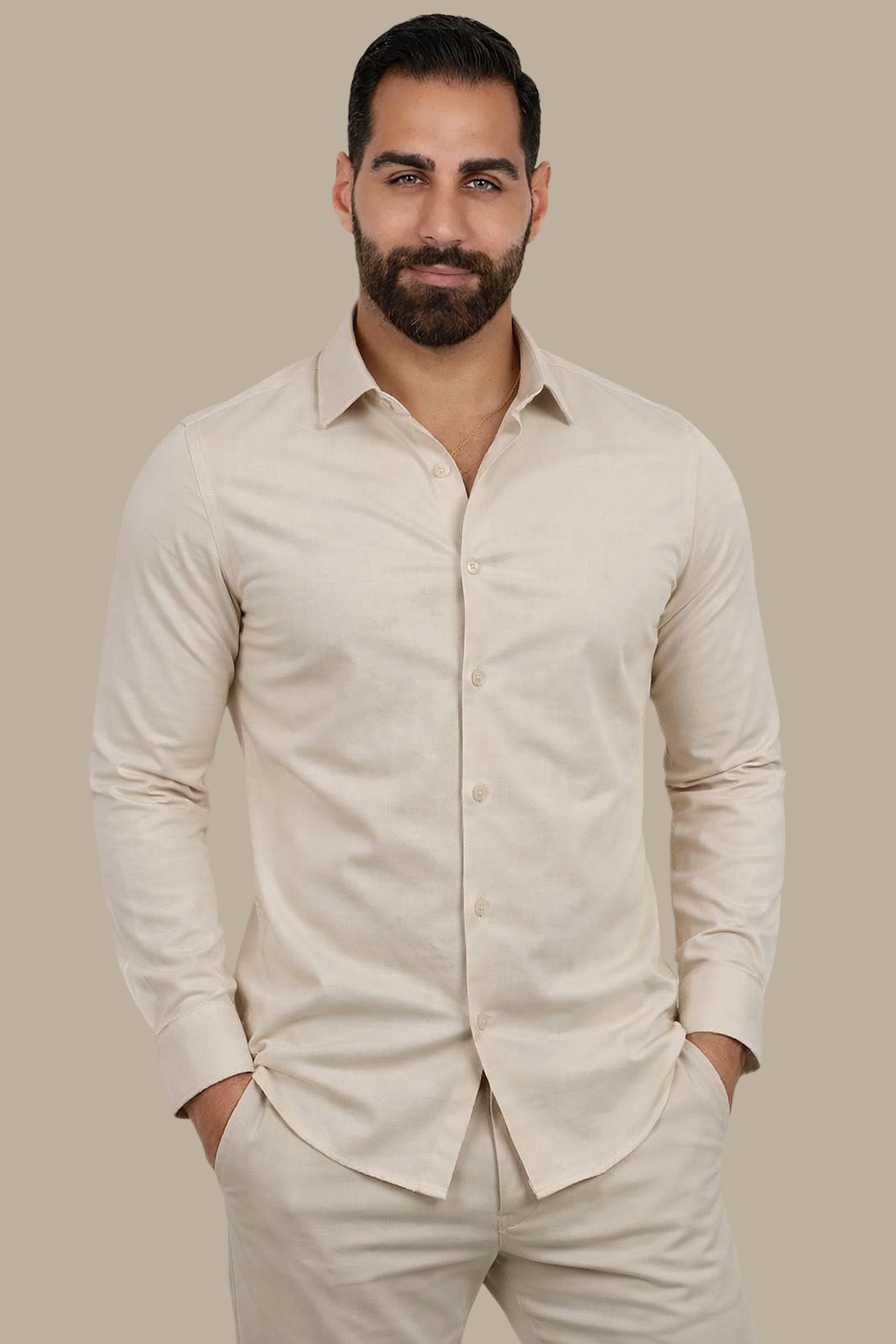 Dark Beige Slim Fit Oxford Shirt