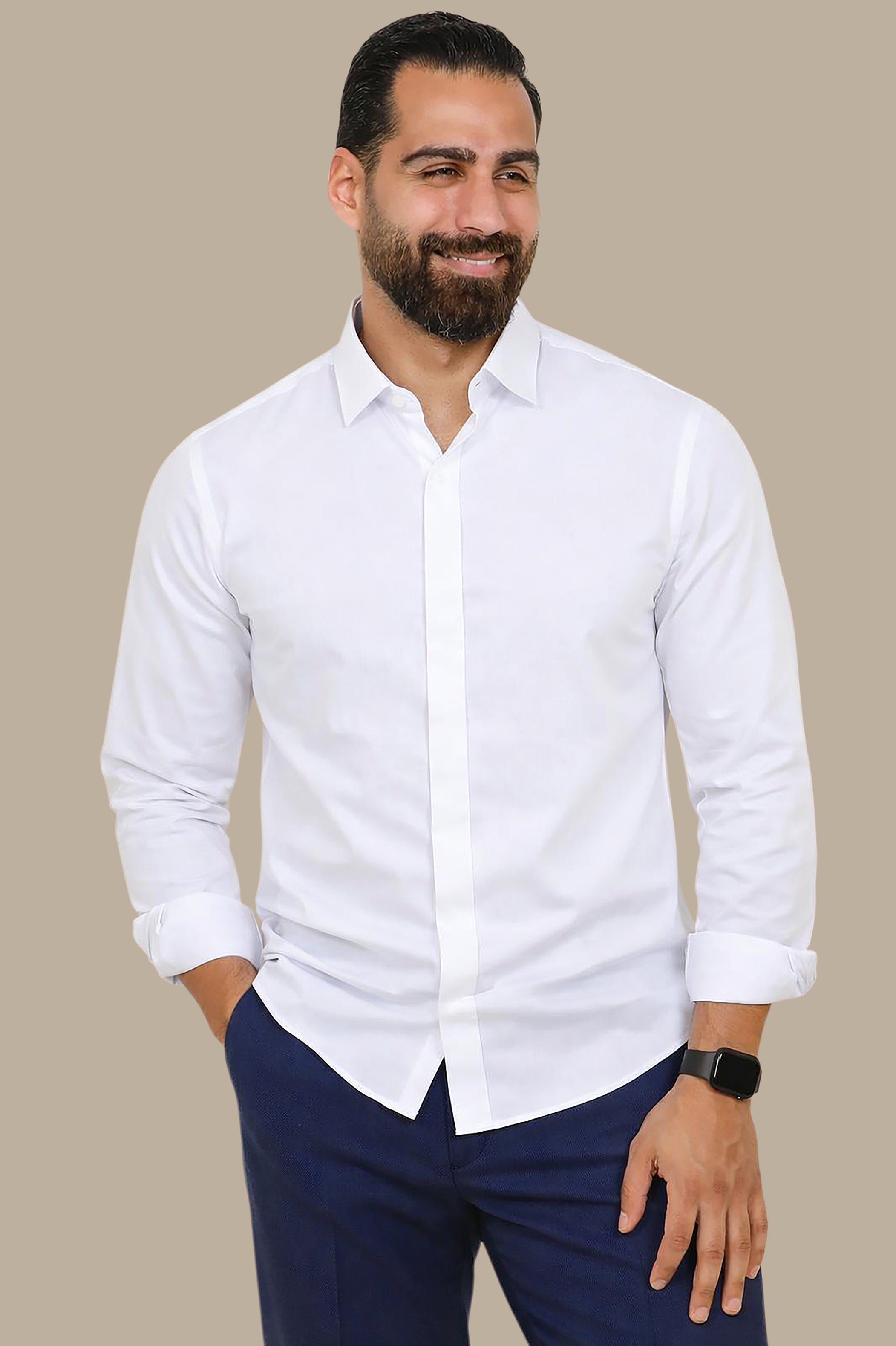 White Shirt with Hidden Button Cuffs