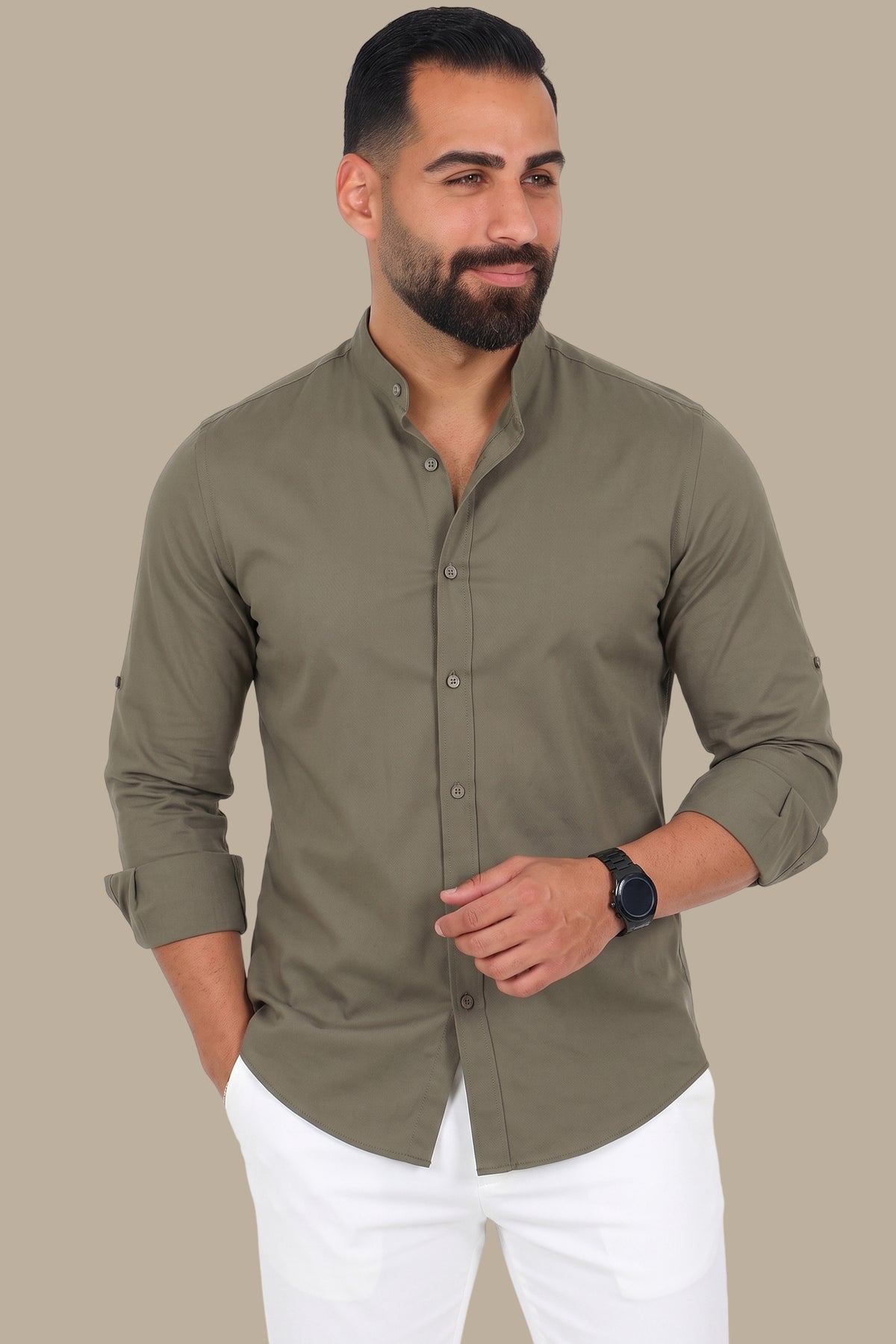 Shirt Lycra Mao Collar Casual