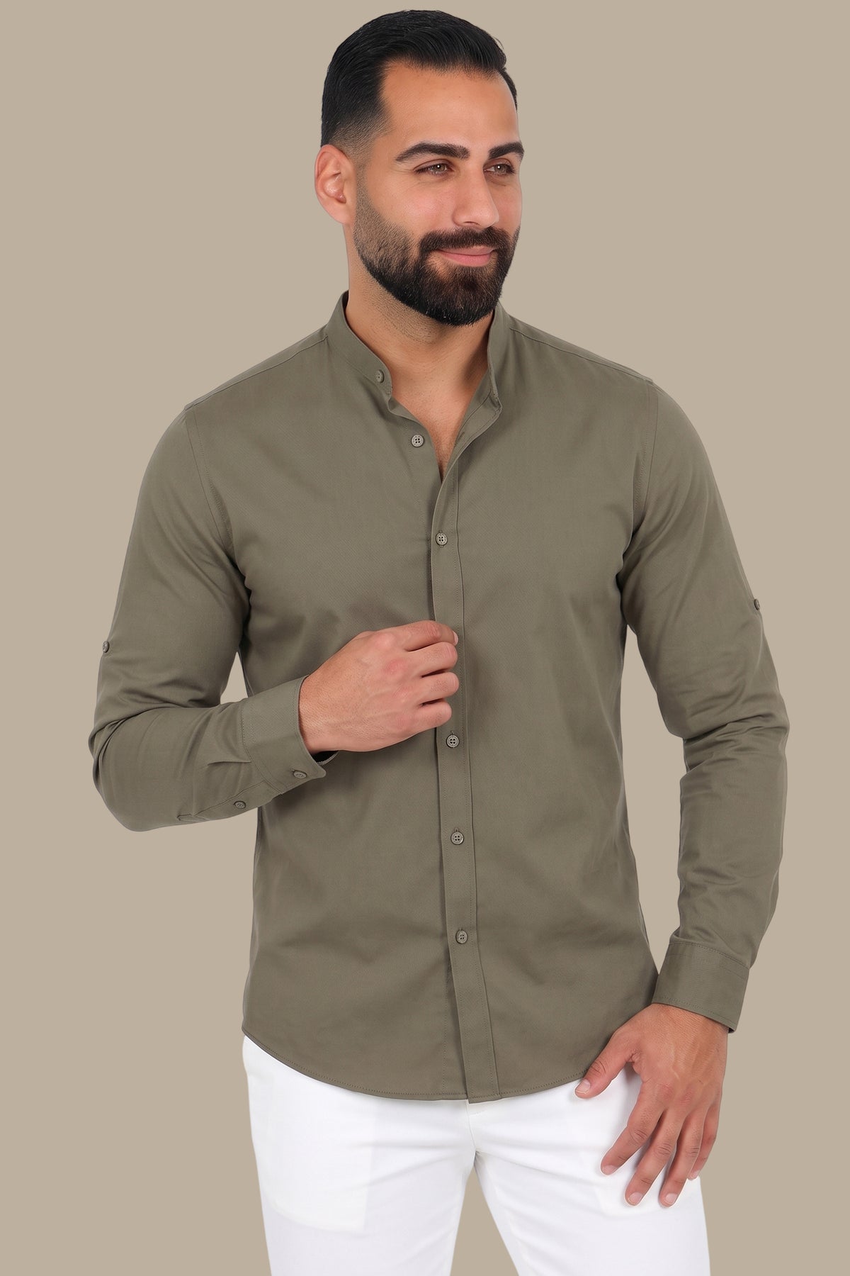 Shirt Lycra Mao Collar Casual