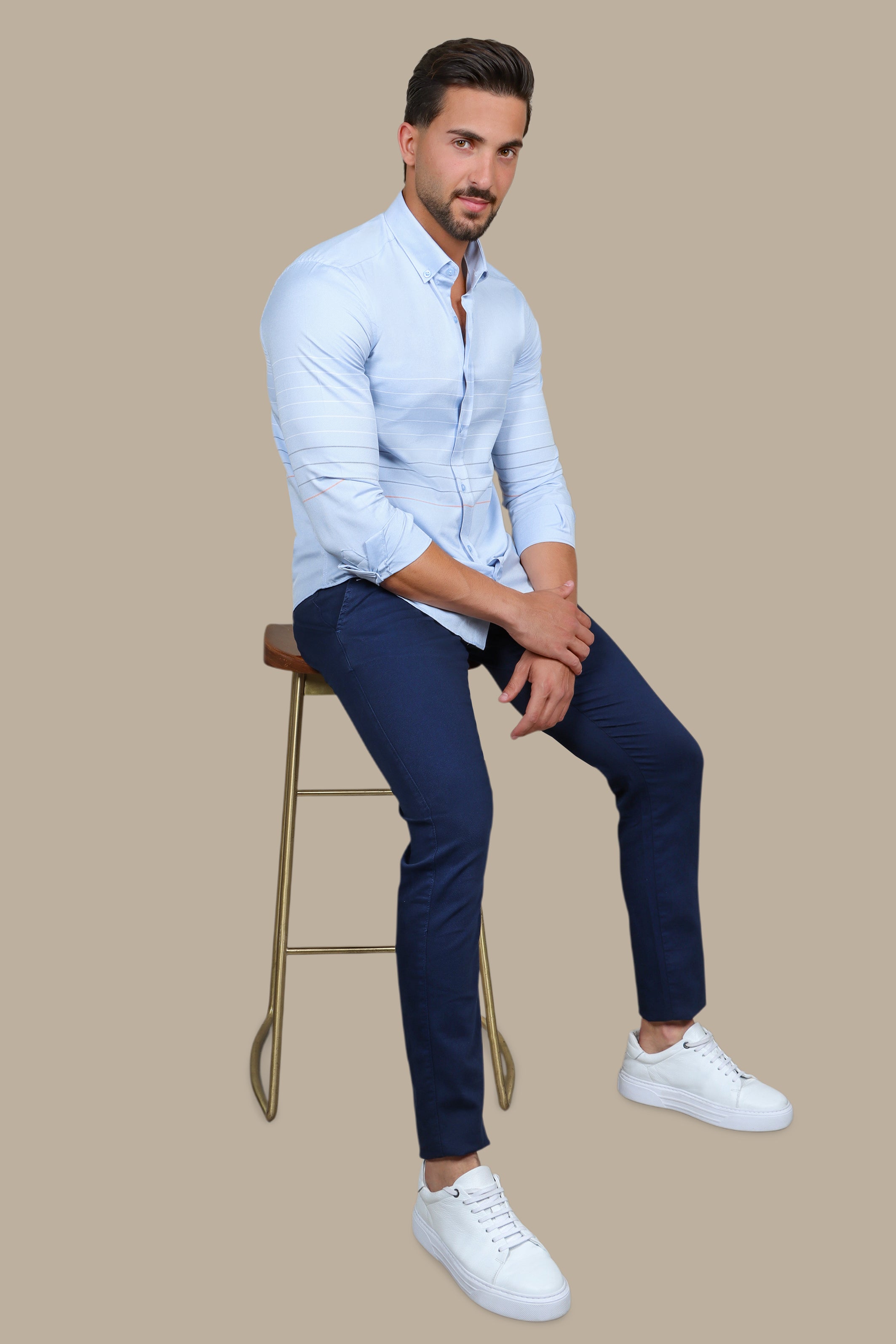 Sky Serenity: Light Blue Thin Stripes Shirt