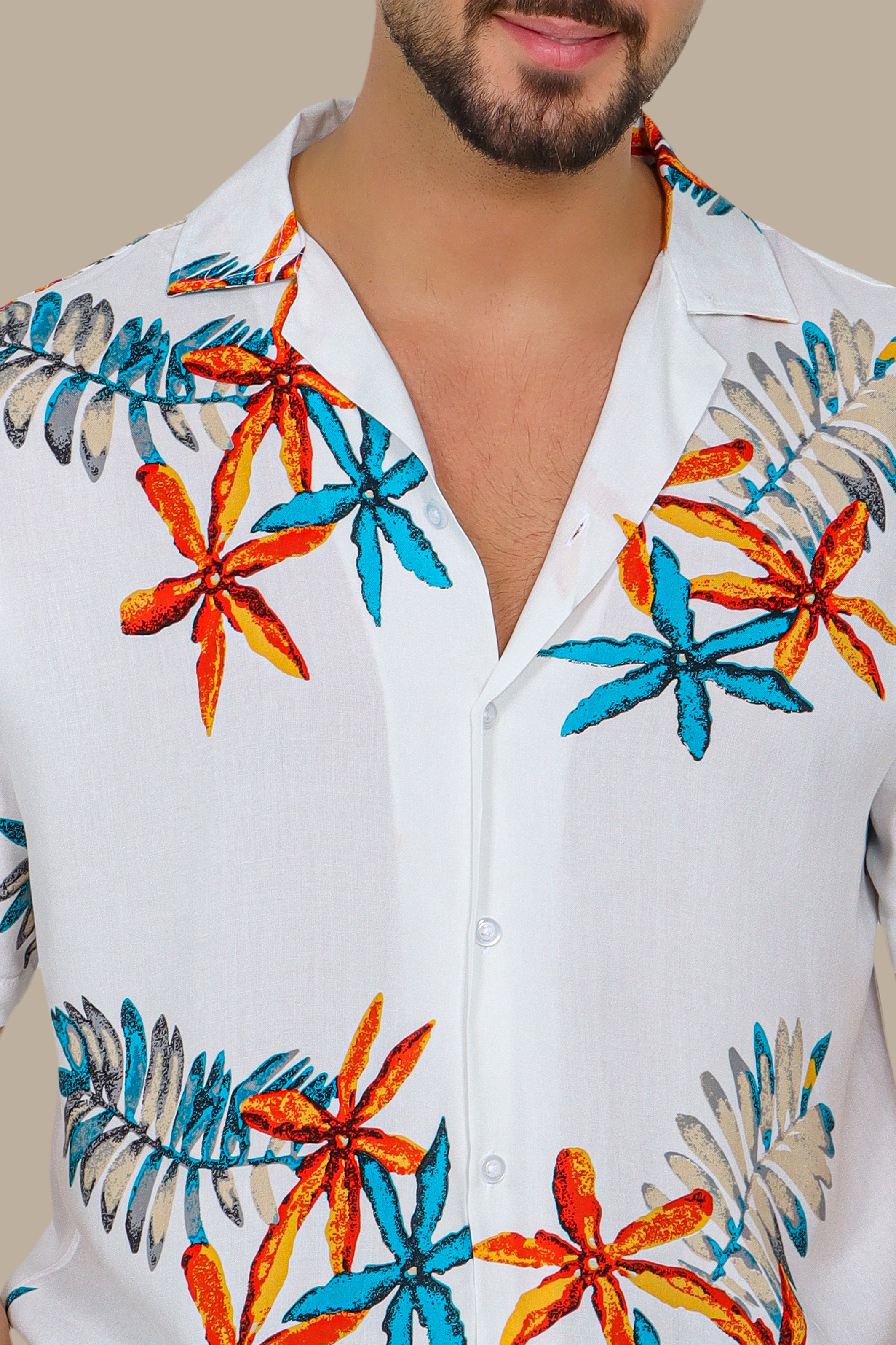 Starry Shores: White Hawaii Shirt with 3 Stars Print