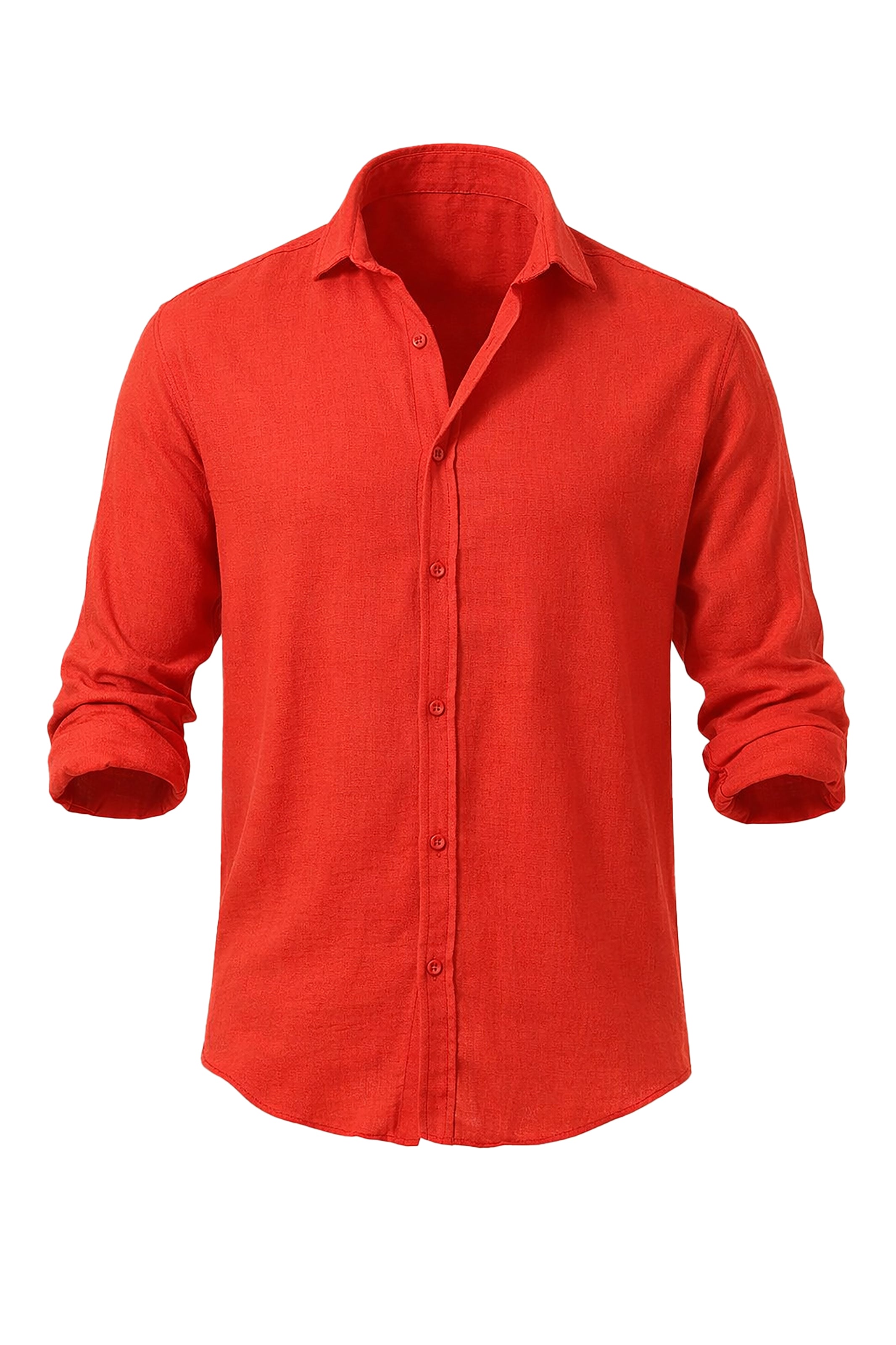 Coral Comfort: Long Sleeve Plain Linen Shirt