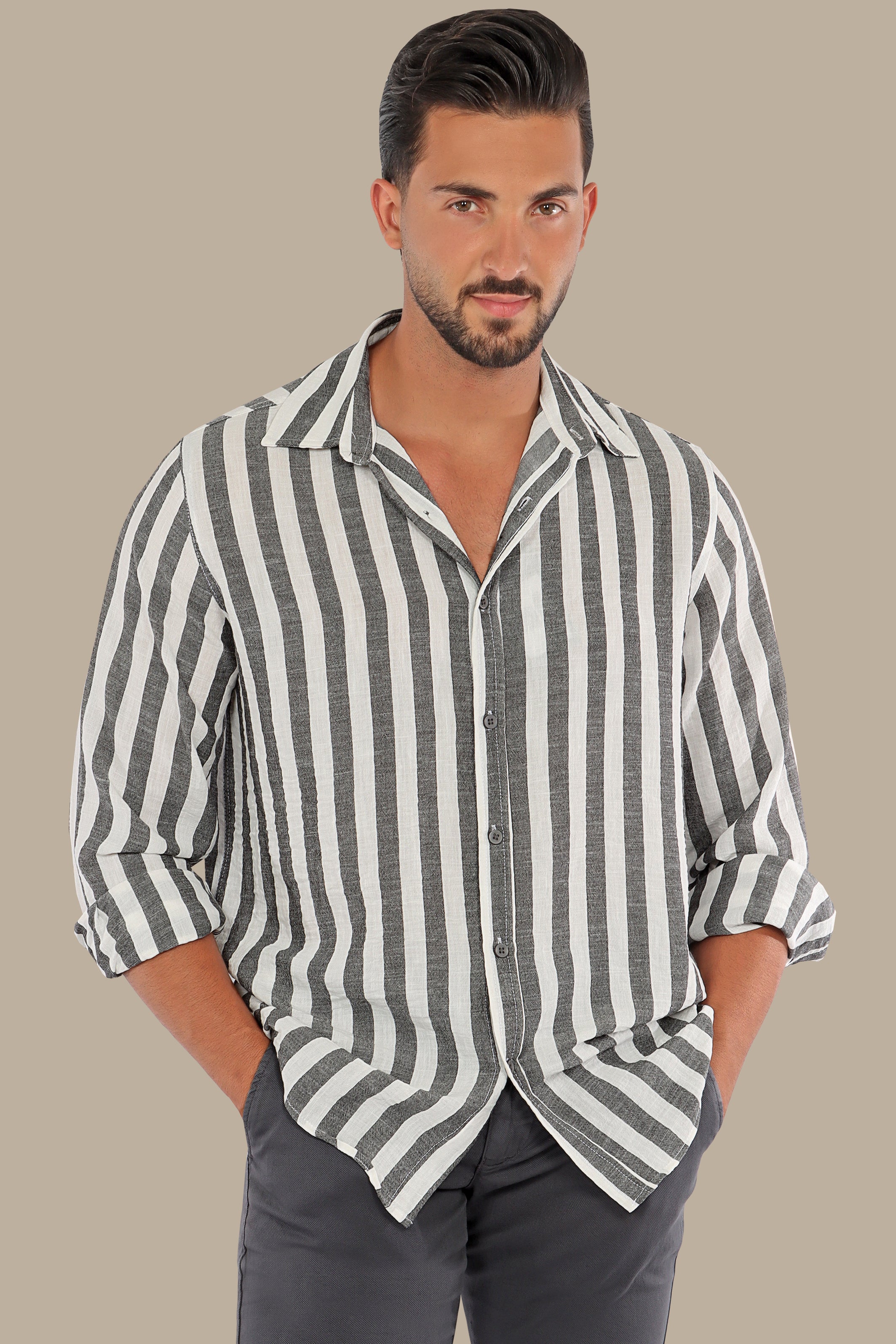 Grey Striped Linen Shirt