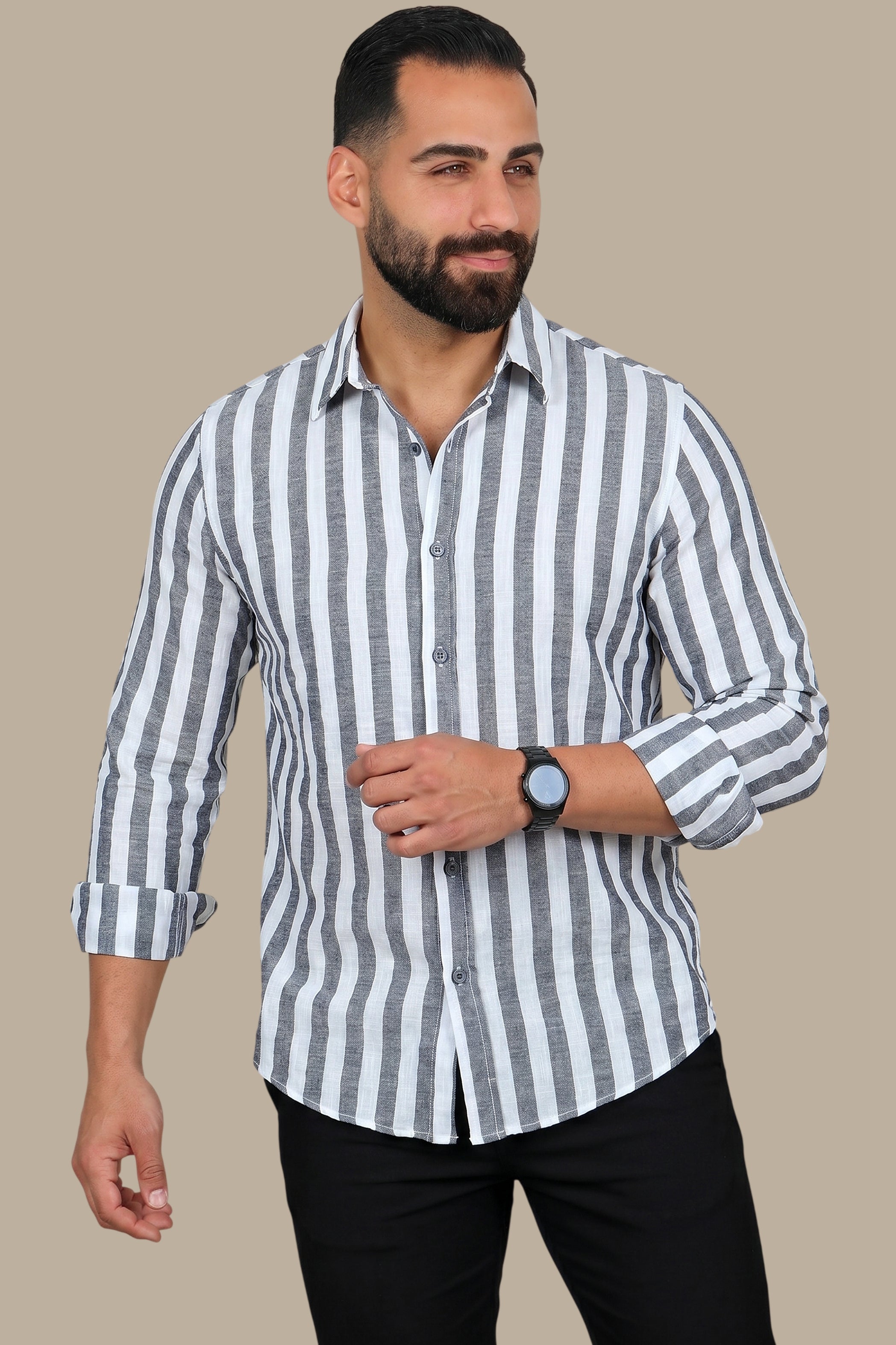 Grey Striped Linen Shirt