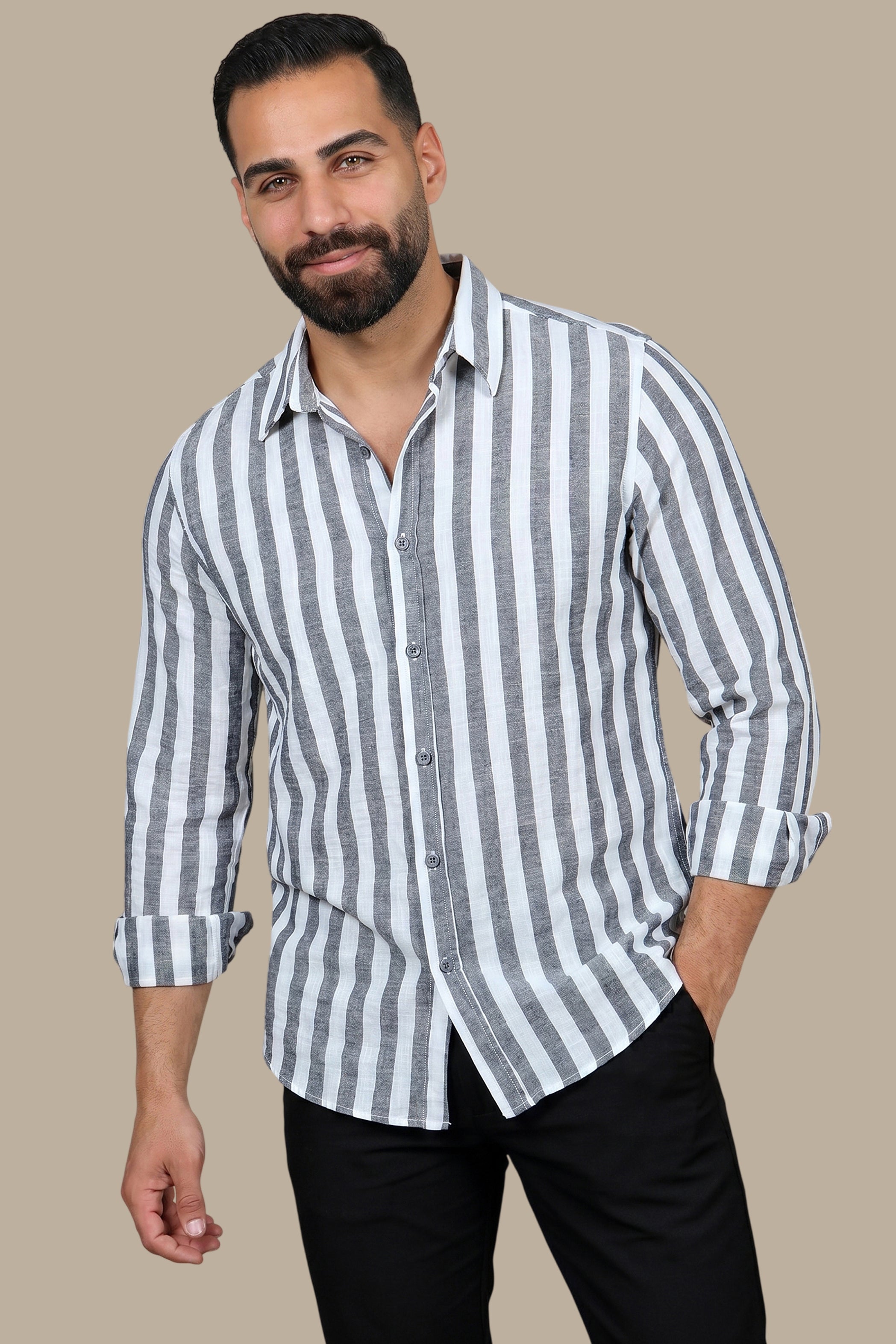 Grey Striped Linen Shirt