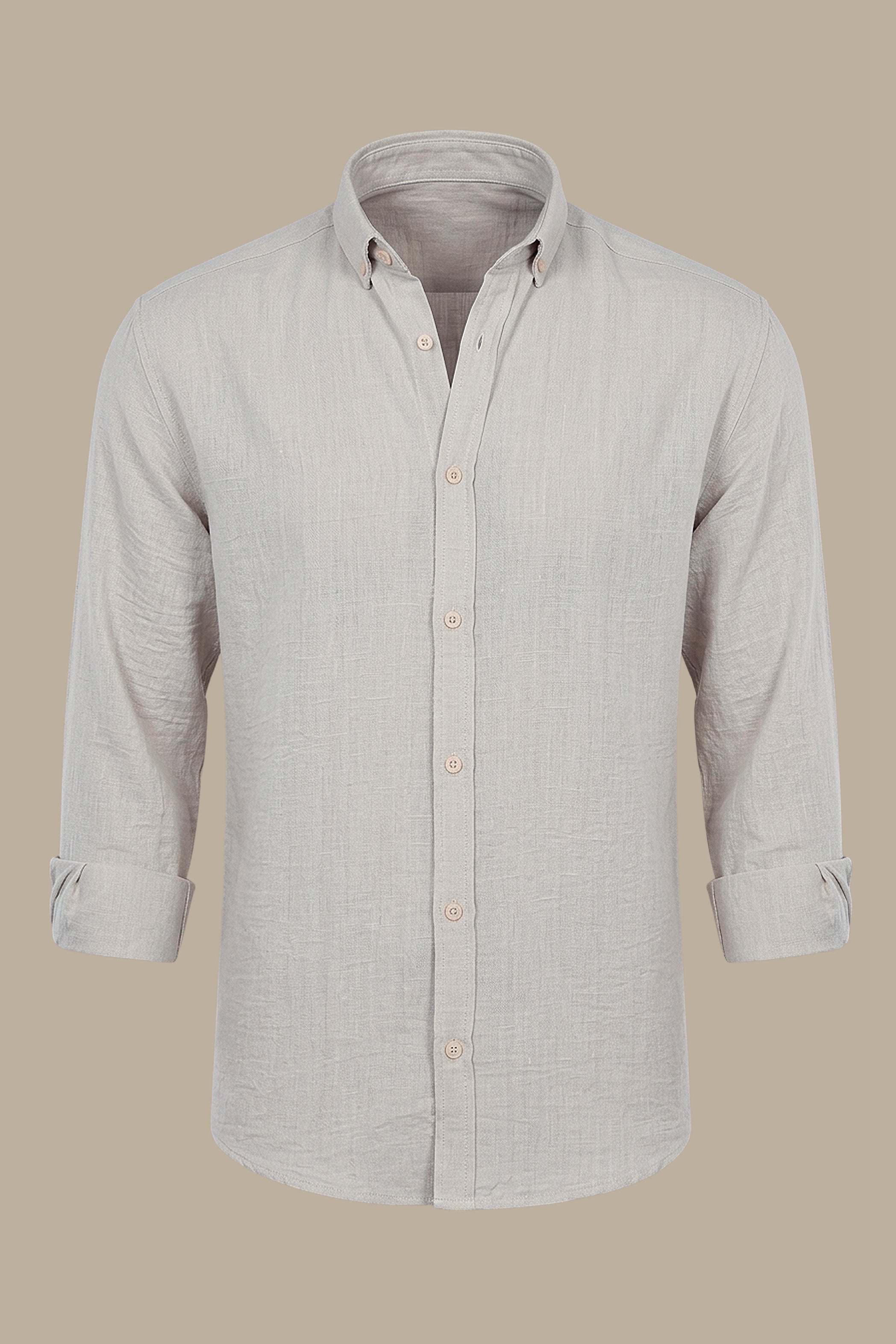 Timeless Elegance: Beige Linen Long Sleeve Button Down