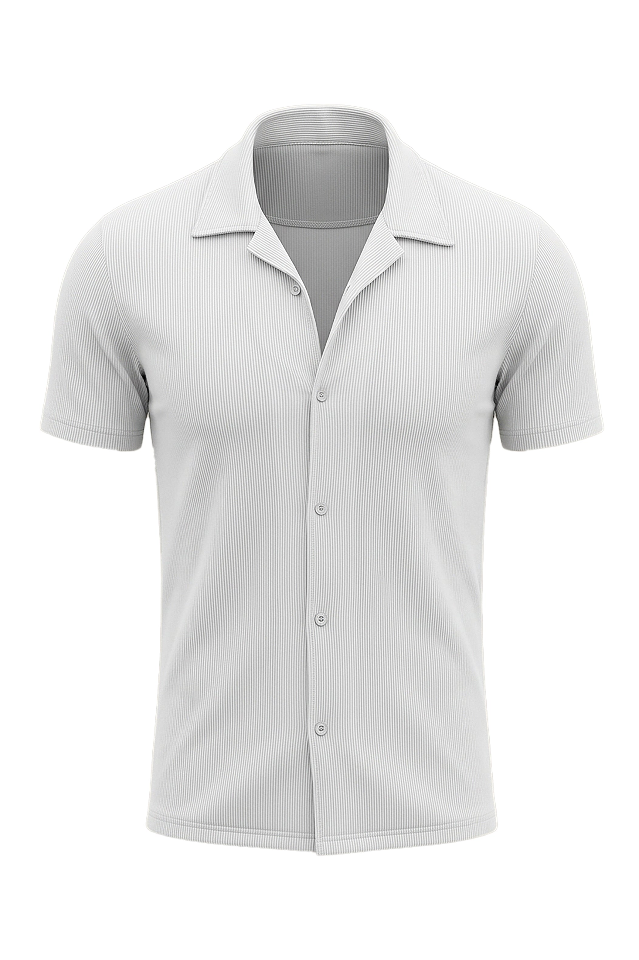 White Ribbed Plain Shirt