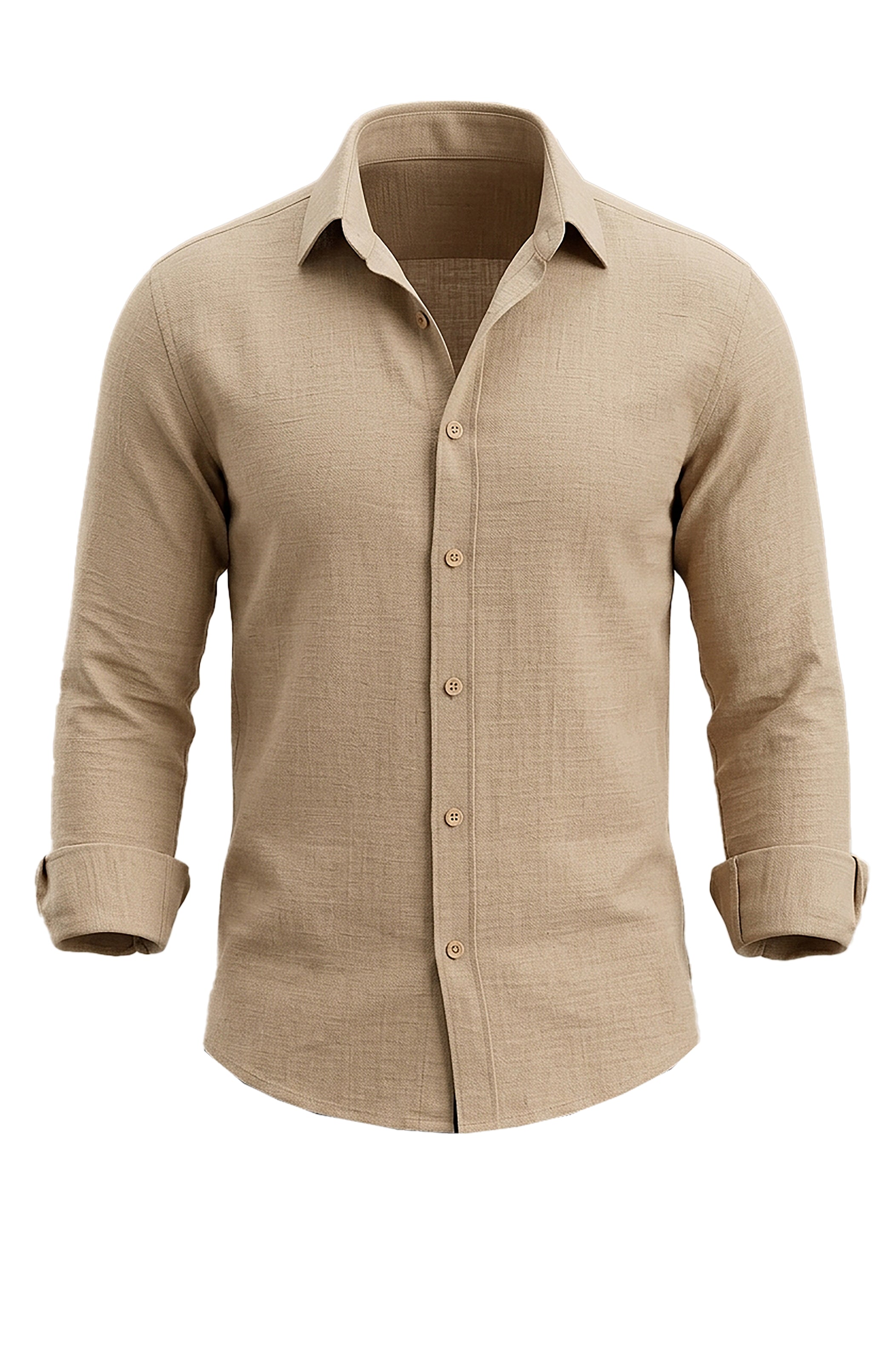 Timeless Ease: Long-Sleeve Linen Button-Down Shirt in Beige