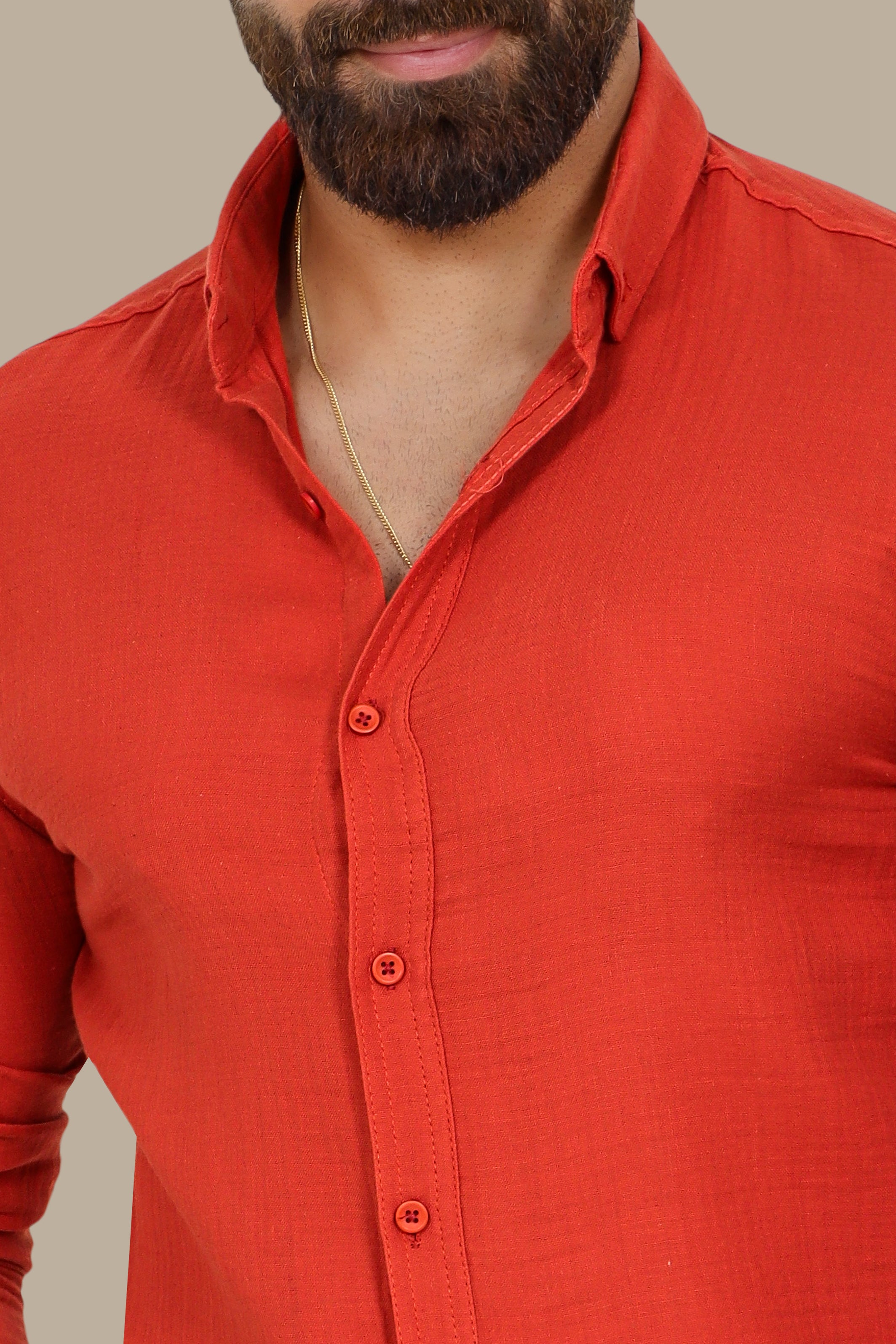 Timeless Ease: Long-Sleeve Linen Button-Down Shirt in Brick