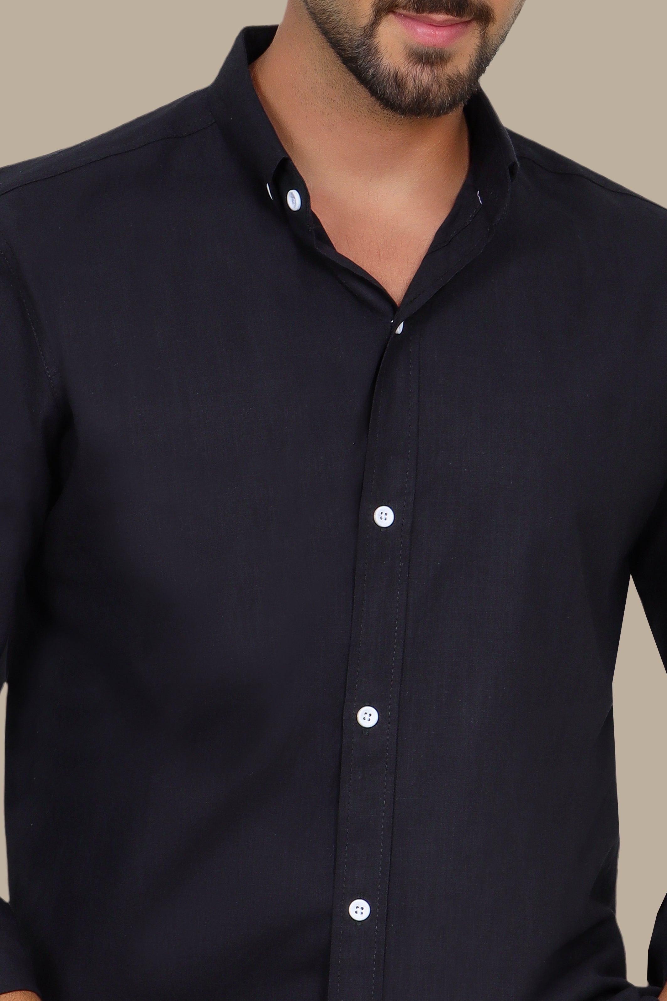 Linen Long Sleeve Button Down Shirt Black