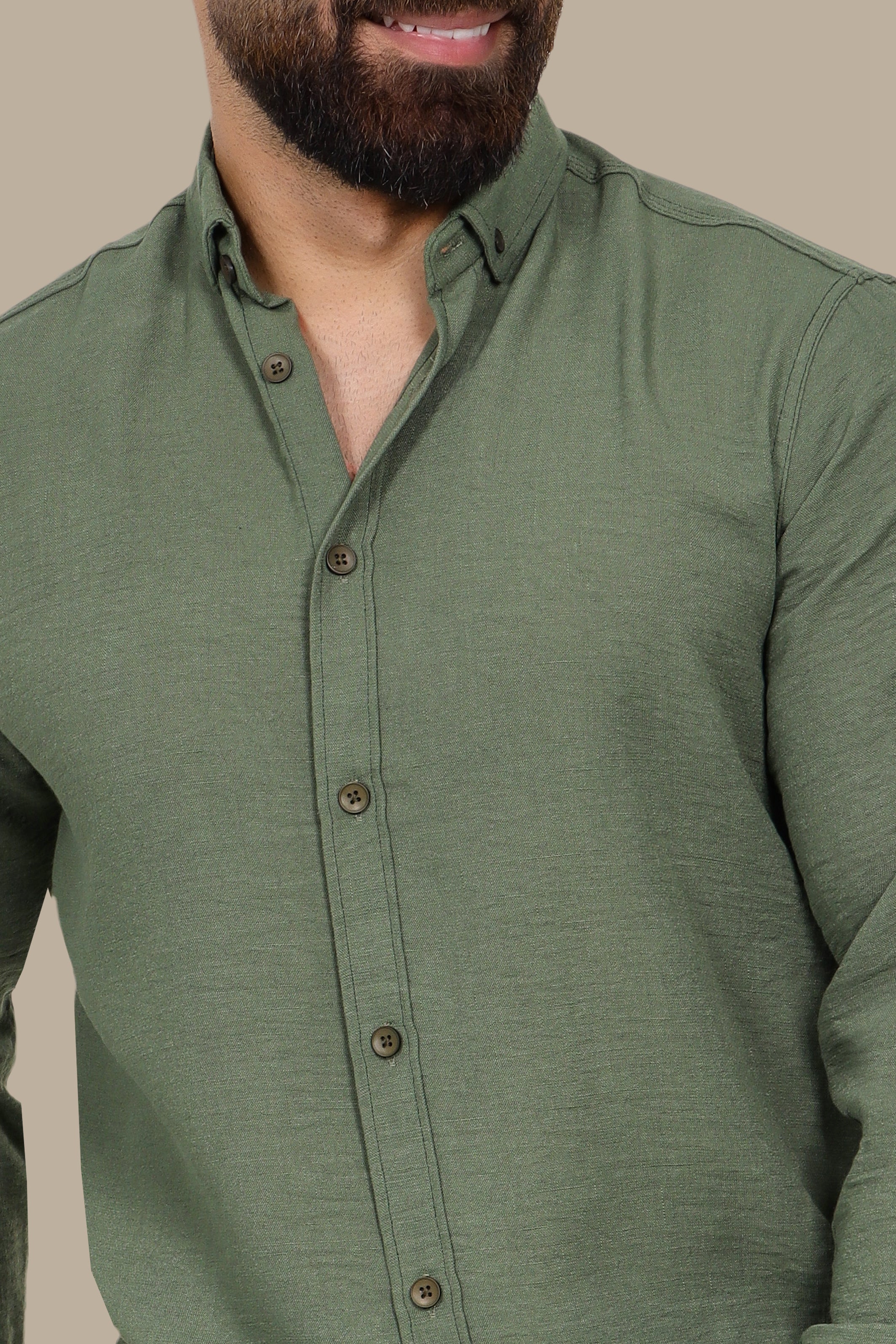 Khaki Linen Aerobin Button-Down Shirt