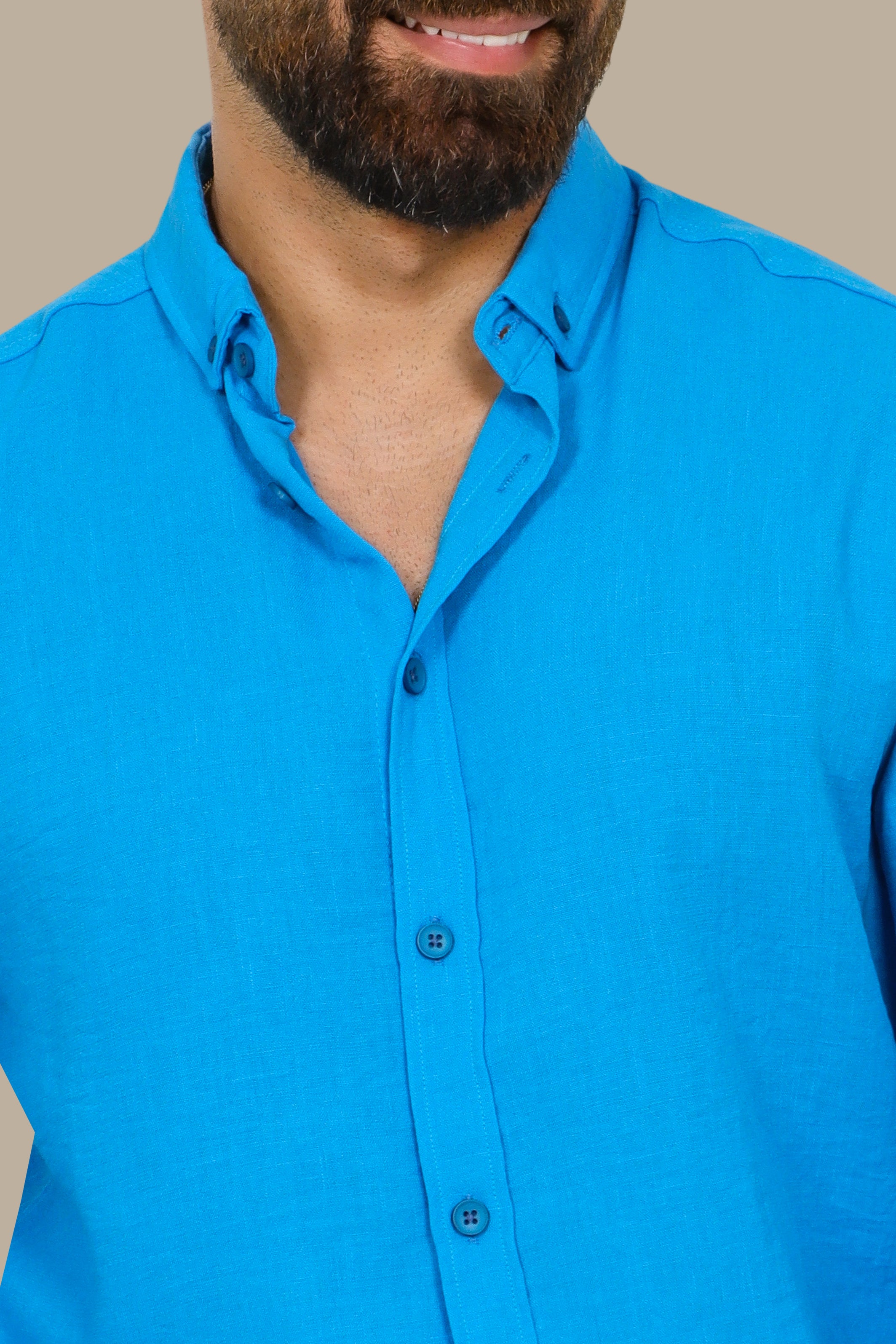 Turquoise Linen Aerobin Button-Down Shirt
